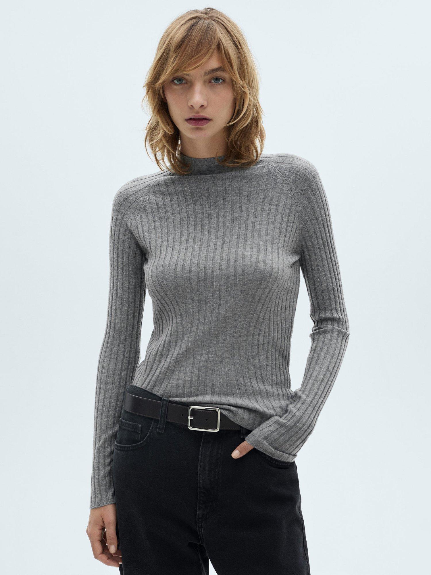 Mango Maflurry Rib Knit Jumper, Grey