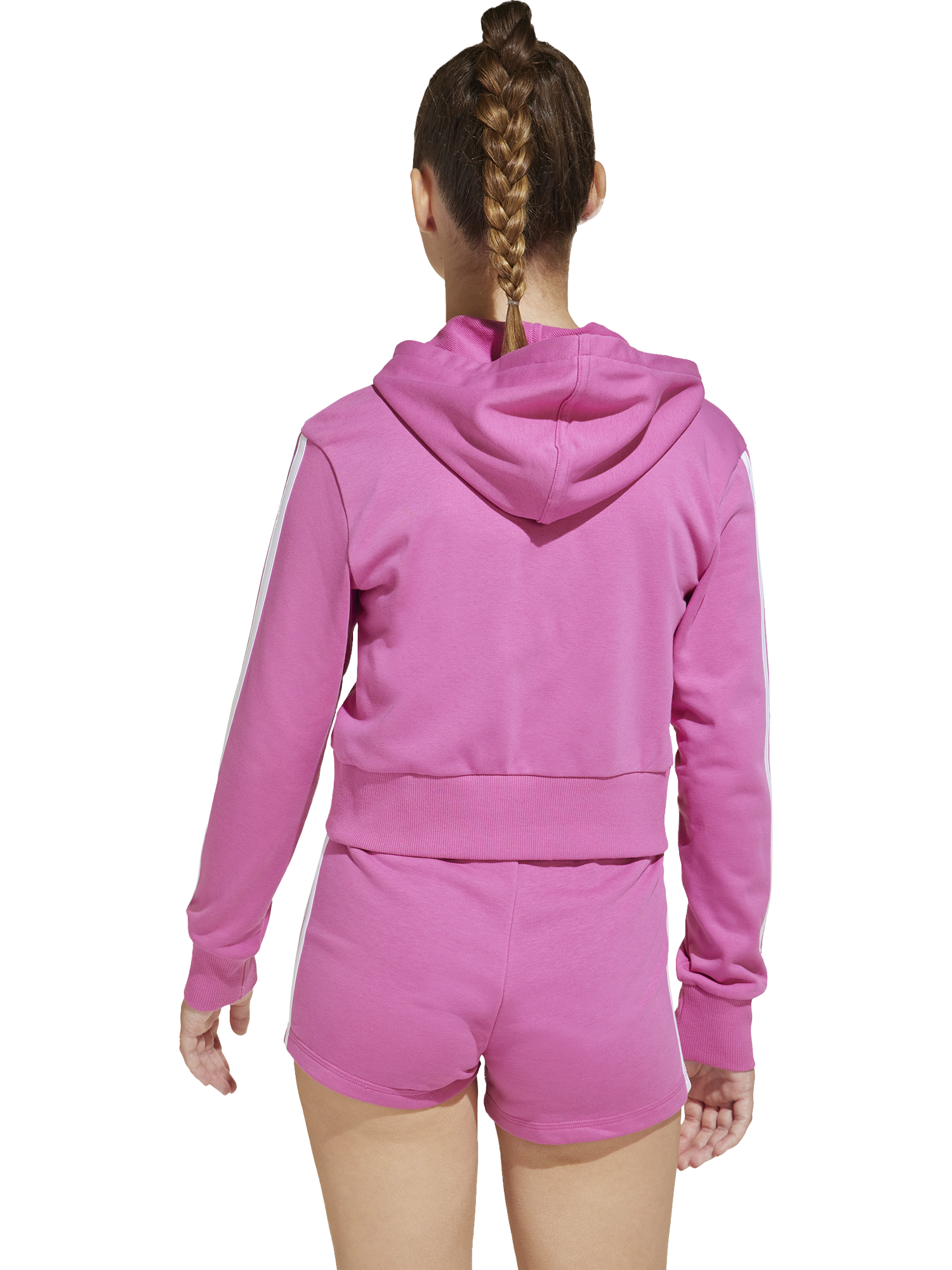 Product image 4 of 5, which shows adidas Kids' 3-Stripes Zip-Up Hoodie, Fushia/White, 7-8 years