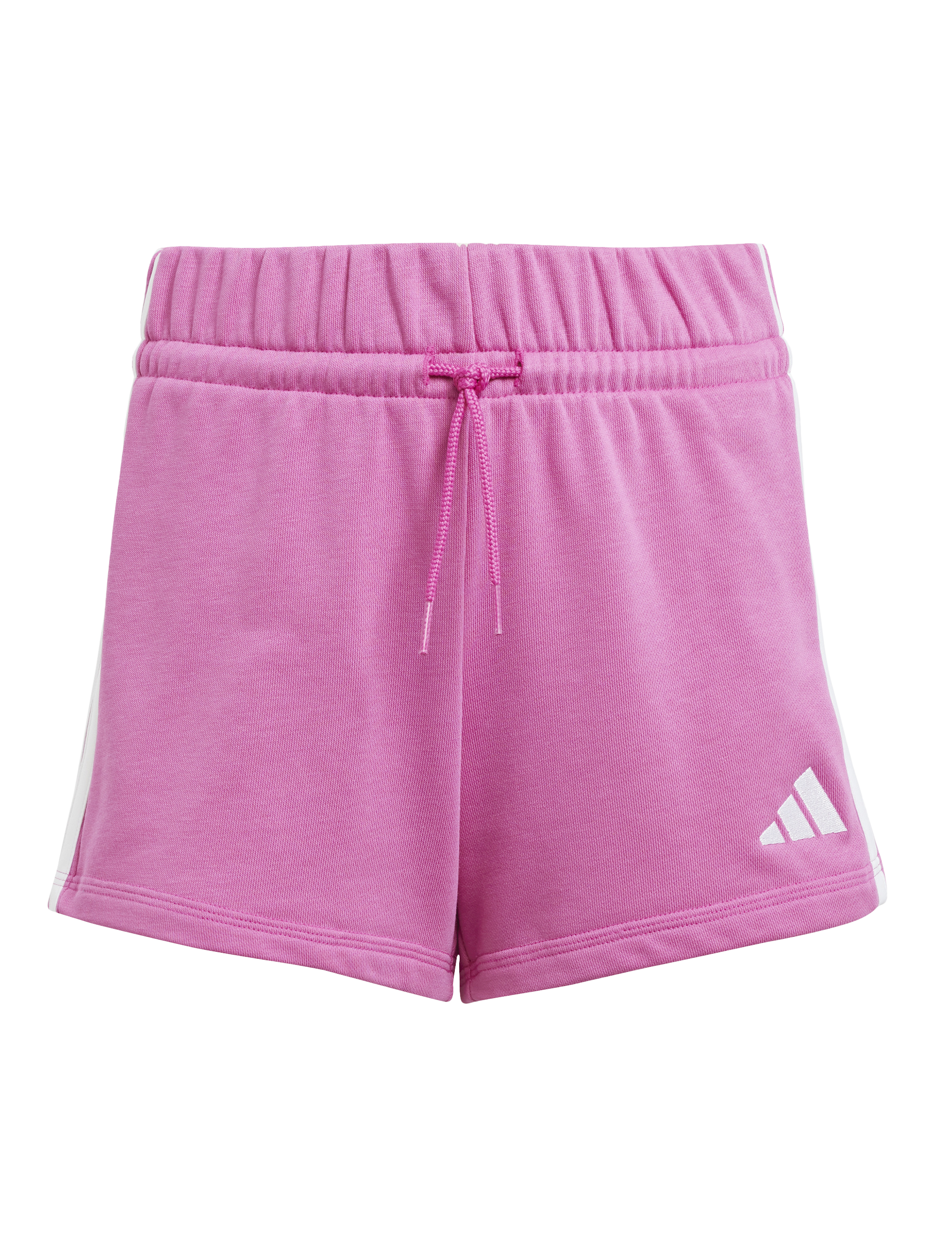 Product image 5 of 5, which shows adidas Kids' 3 Stripes French Terry Shorts, Fushia/White, 14-15 years