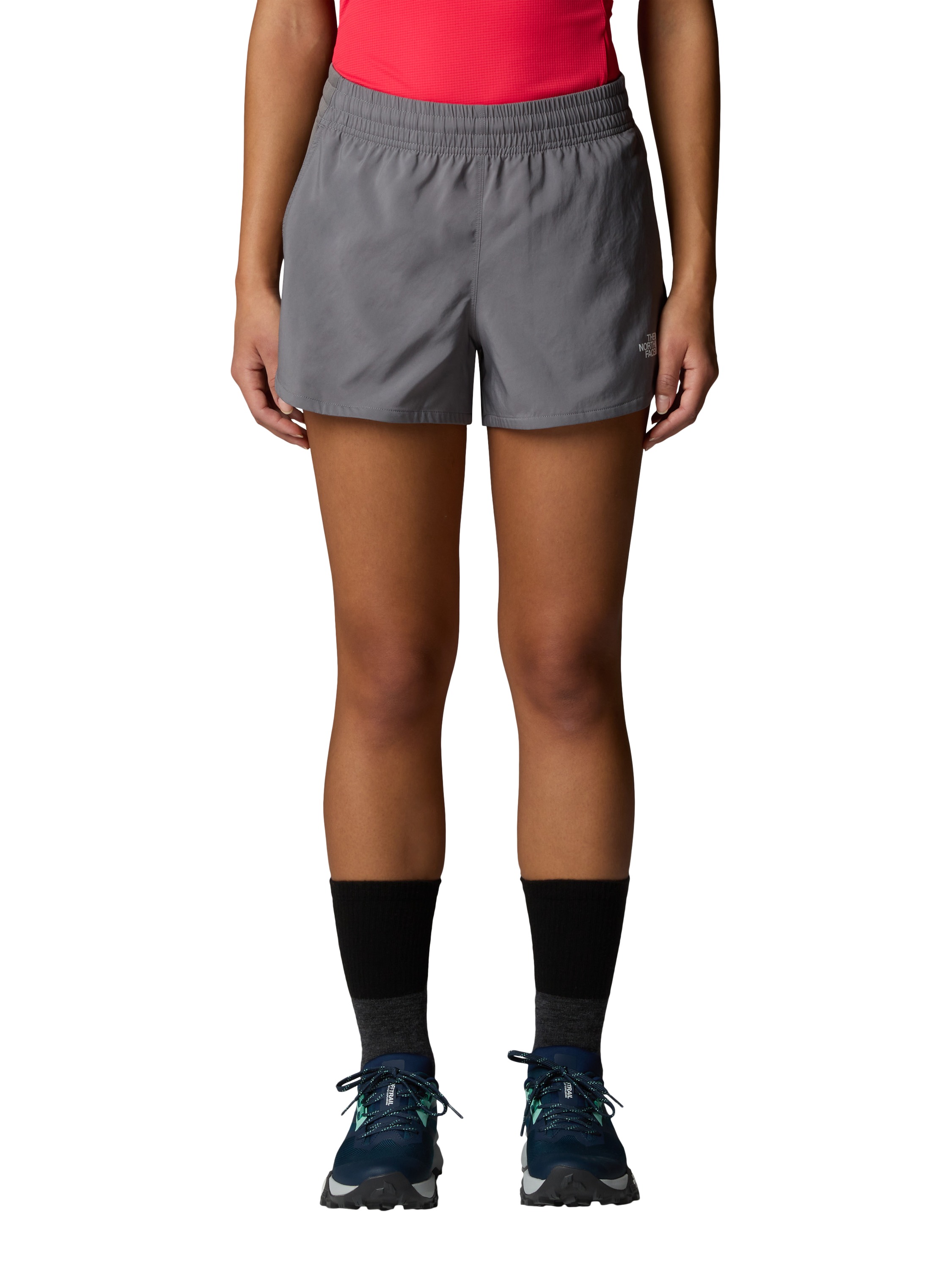Product image 1 of 5, which shows The North Face Women's Flex 3" Woven Shorts, Smoked Pearl, S