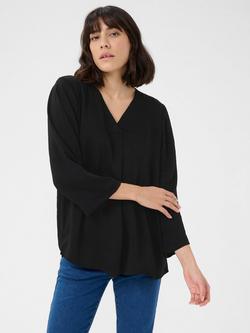 KAFFE Ariel V-Neck Sateen Top, Black, Black
