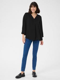 KAFFE Ariel V-Neck Sateen Top, Black - view 2, Black