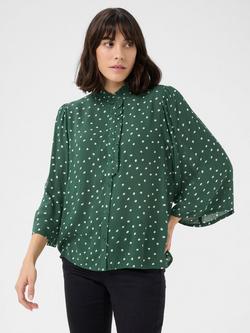 KAFFE Vinni Amber Spot Top, Green/White, Green/White