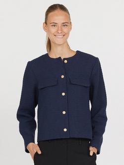 Sisters Point Vesan Collarless Bomber Jacket, Navy, Navy