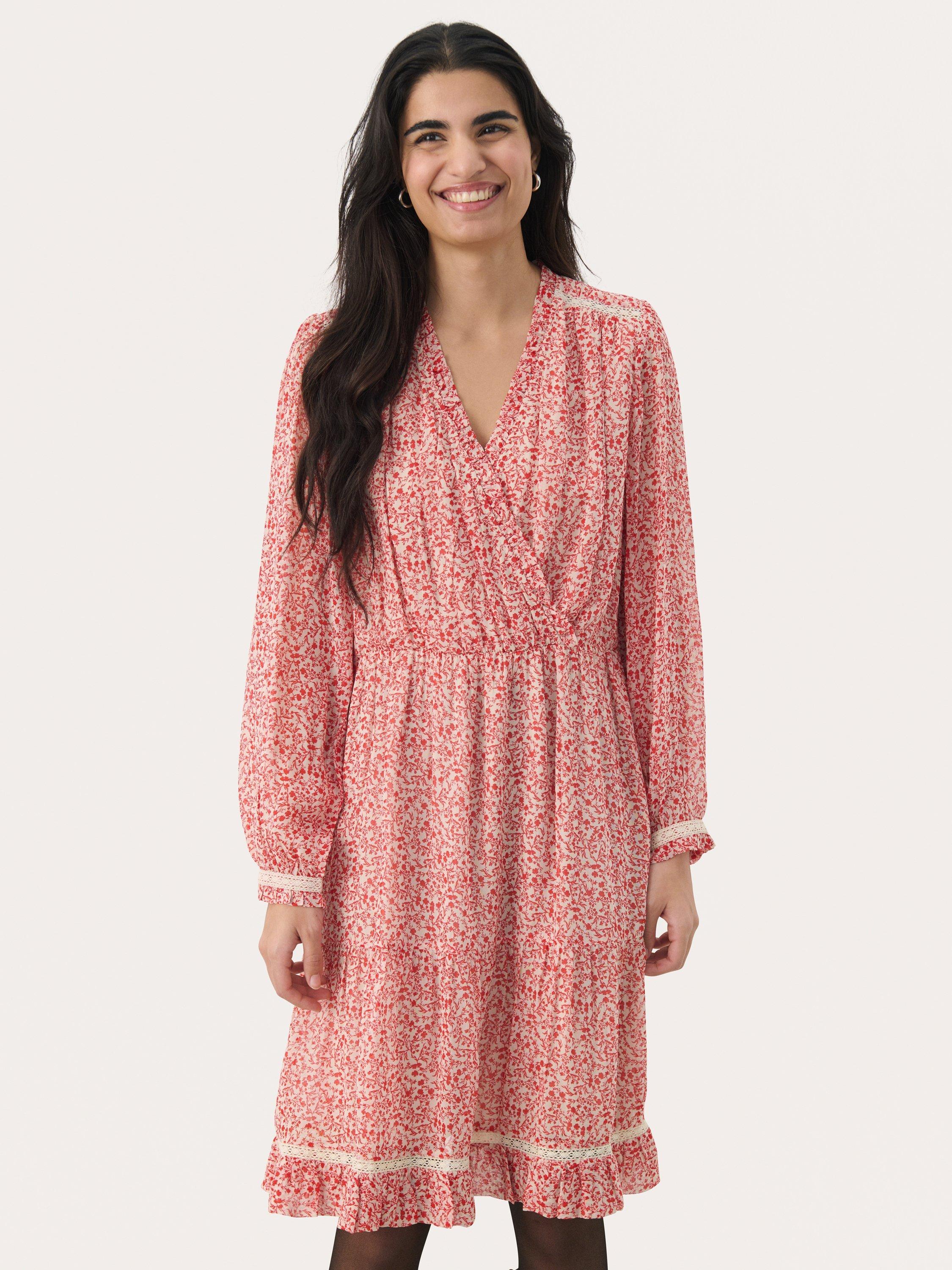 Product image 1 of 6, which shows Part Two Munya Floral Dress, Mars Red/White, 10