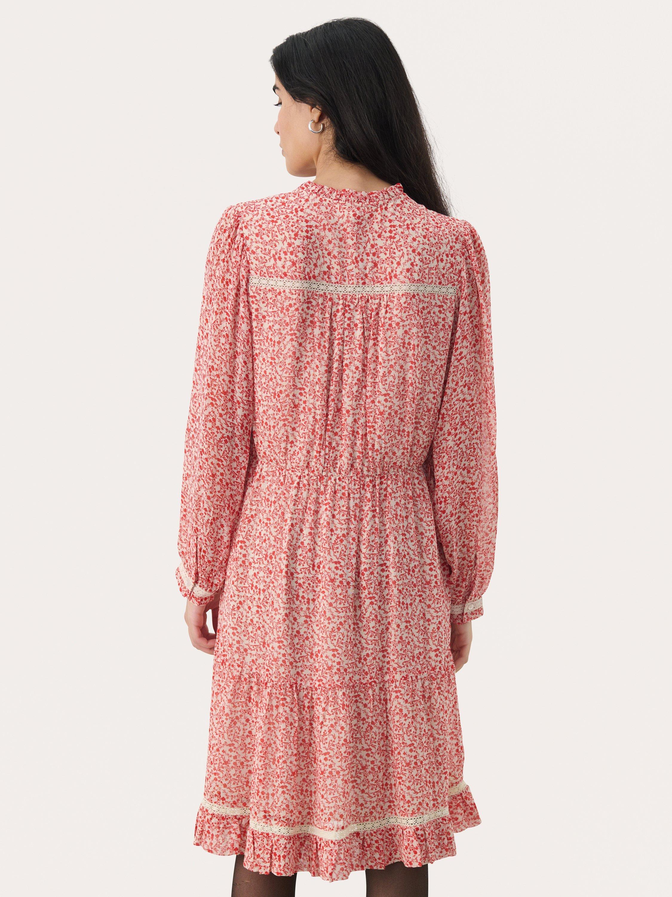 Product image 2 of 6, which shows Part Two Munya Floral Dress, Mars Red/White, 10