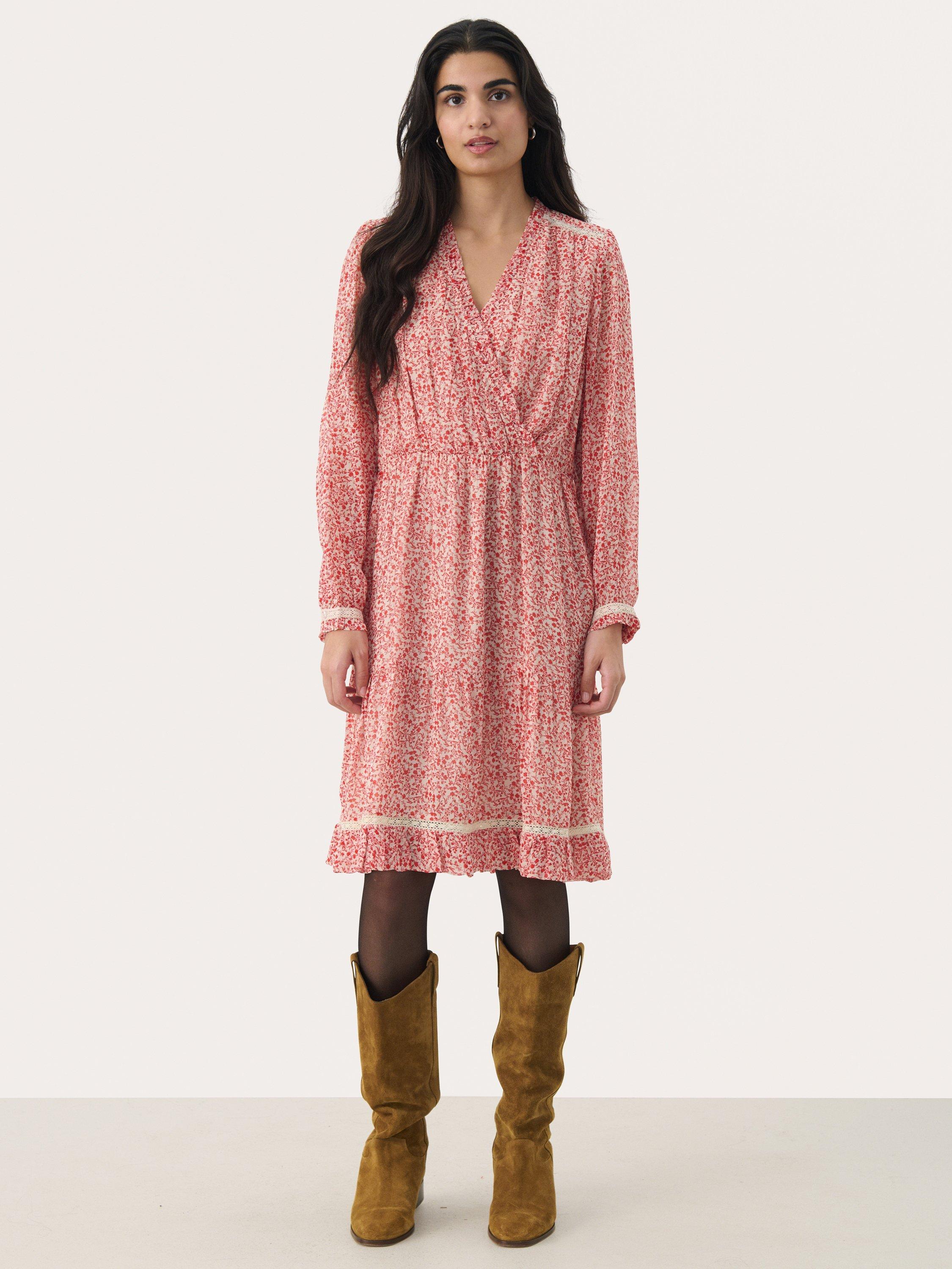 Product image 3 of 6, which shows Part Two Munya Floral Dress, Mars Red/White, 10