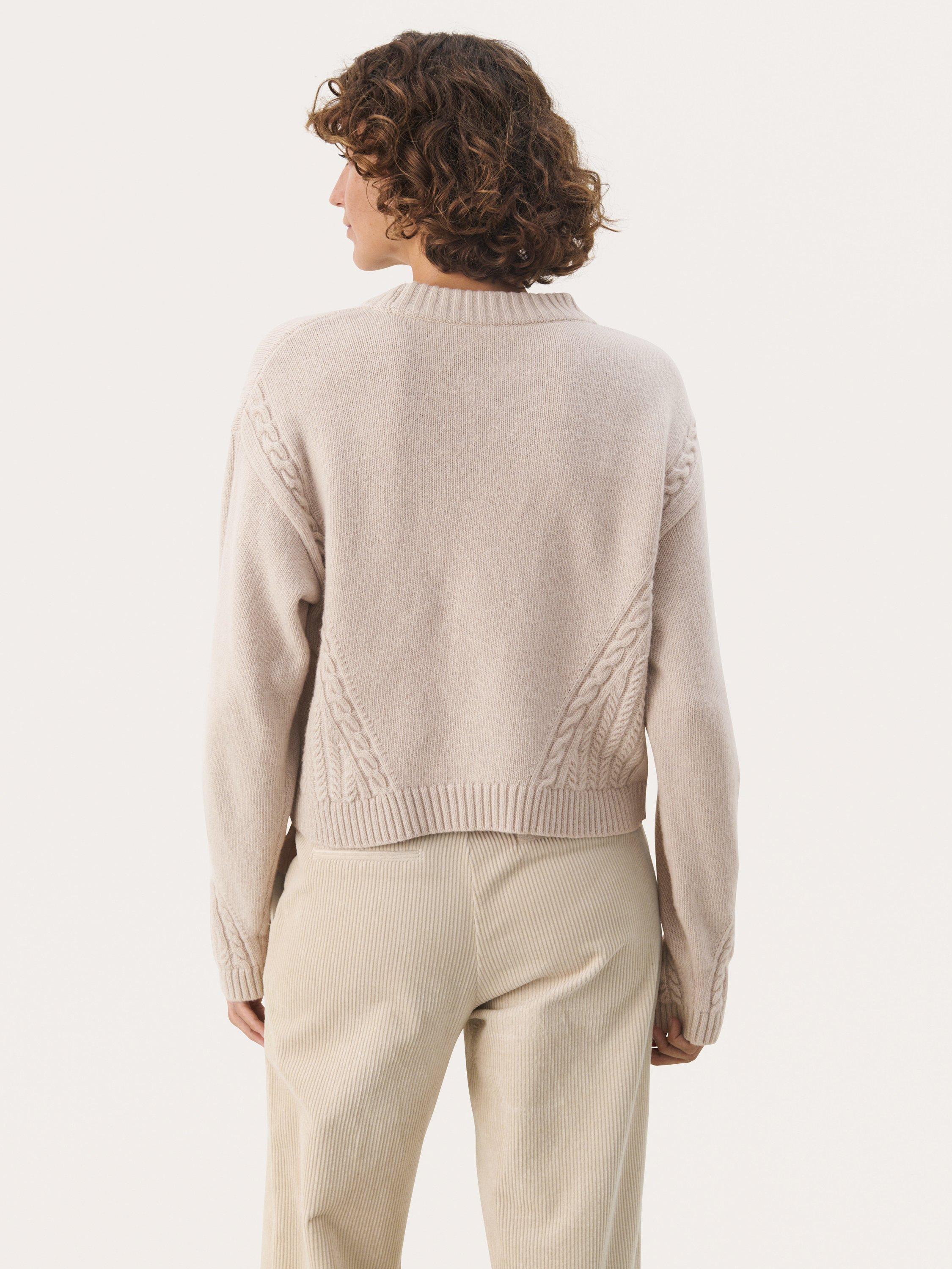 Product image 2 of 6, which shows Part Two Merika Cable Detail Pure Lambswool Cardigan, Beige Melange, XL