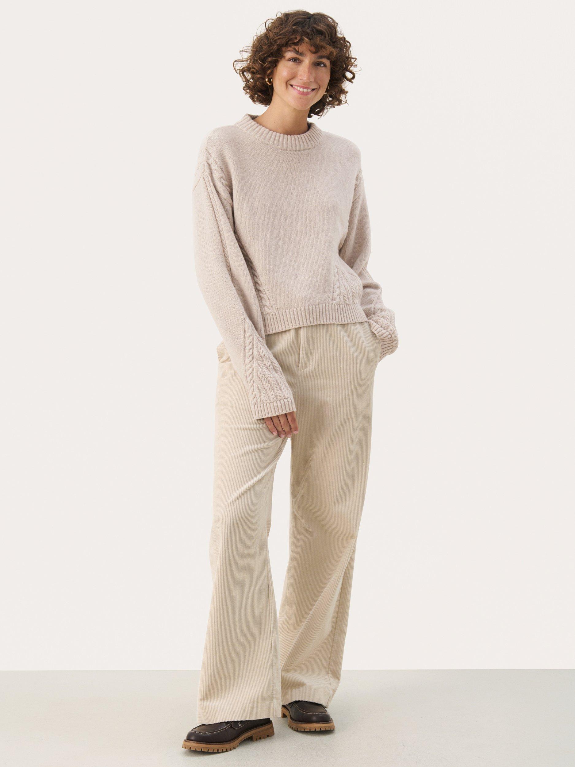 Product image 3 of 6, which shows Part Two Merika Cable Detail Pure Lambswool Cardigan, Beige Melange, XL