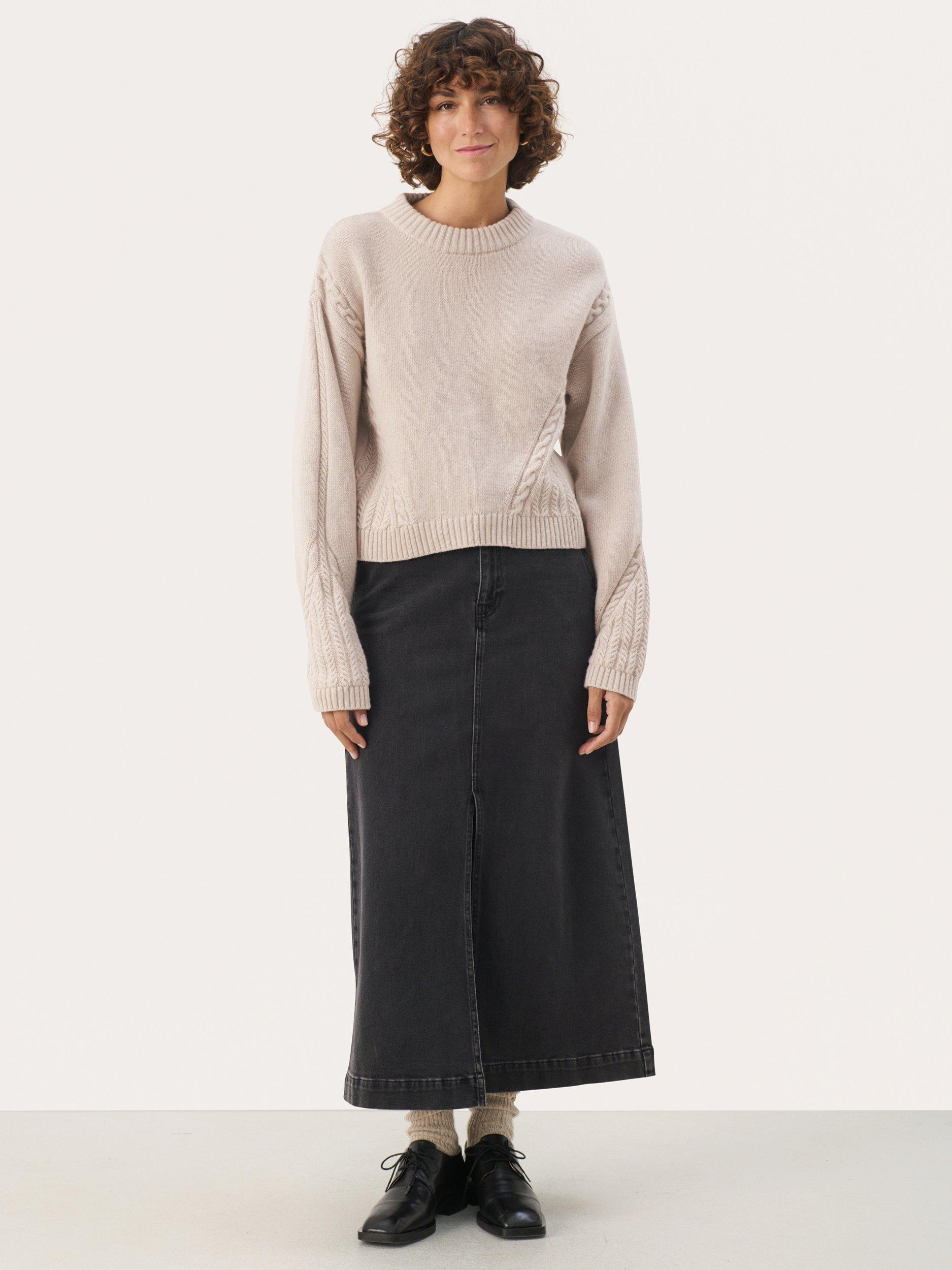 Product image 4 of 6, which shows Part Two Merika Cable Detail Pure Lambswool Cardigan, Beige Melange, XL