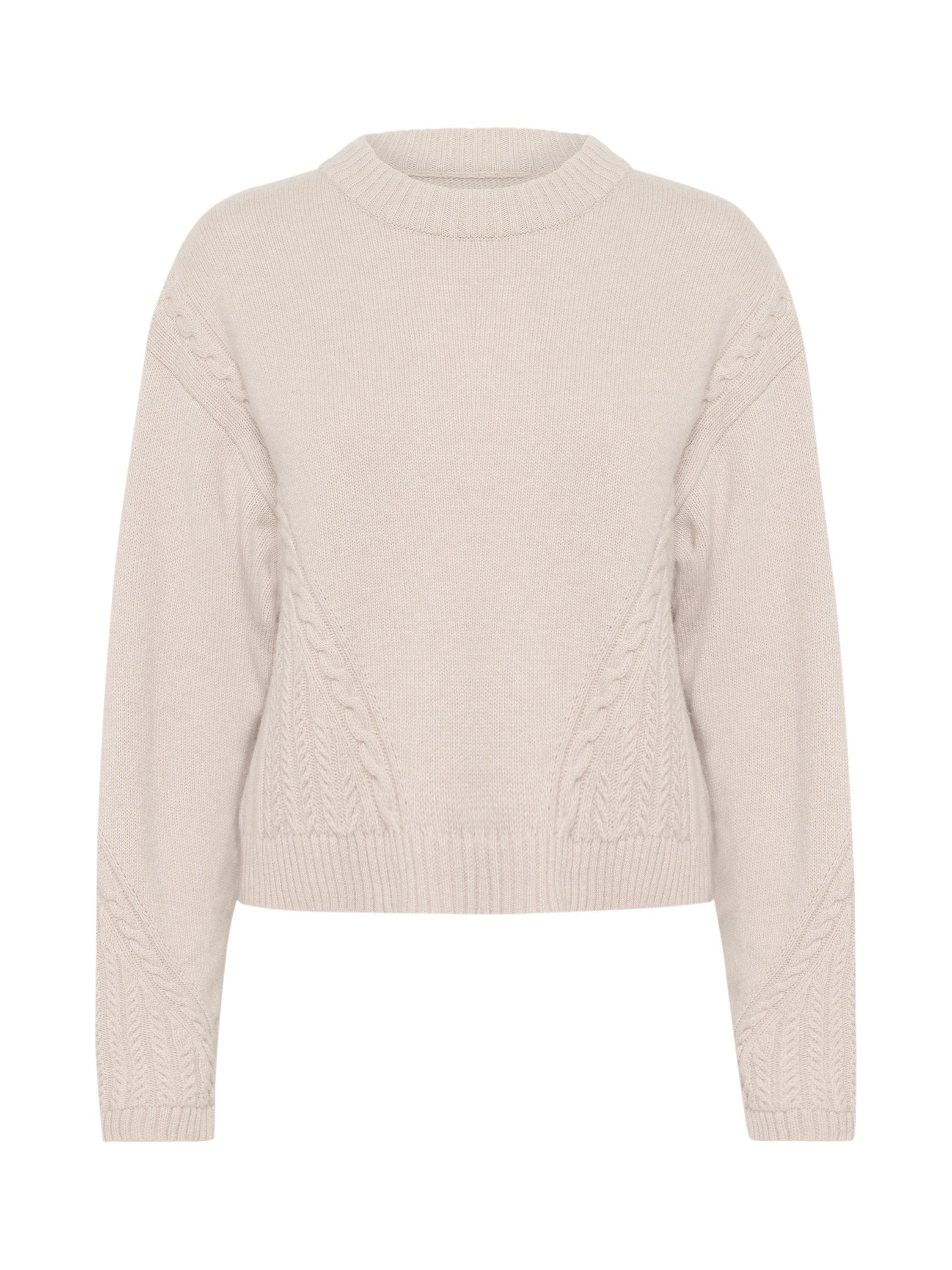 Product image 5 of 6, which shows Part Two Merika Cable Detail Pure Lambswool Cardigan, Beige Melange, XL