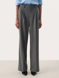 Part Two Cherra Stripe Wide Leg Trousers, Grey Flannel, Grey Flannel