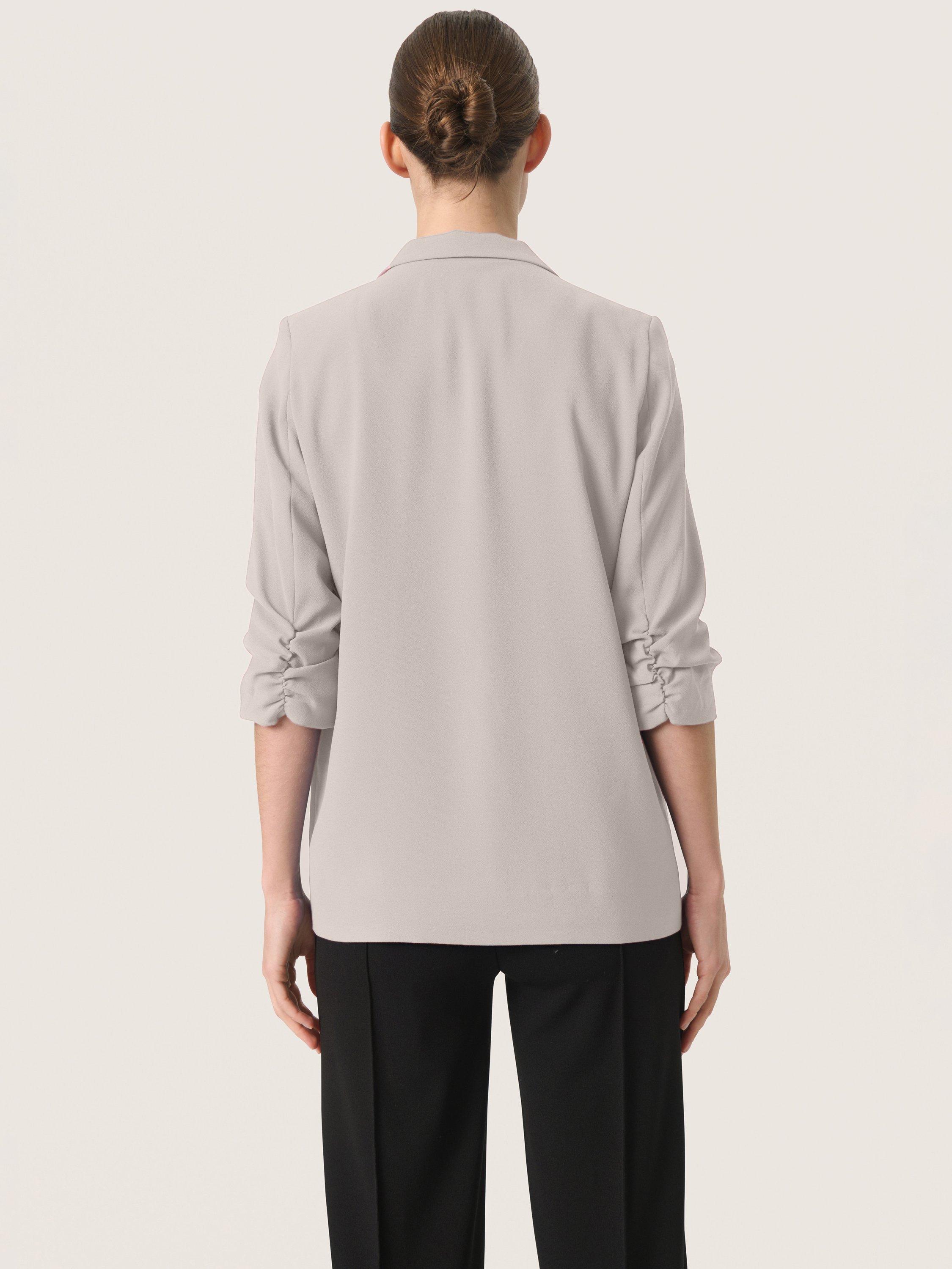 Product image 2 of 6, which shows Soaked In Luxury Shirley Ruched Sleeve Blazer, Grey, XS