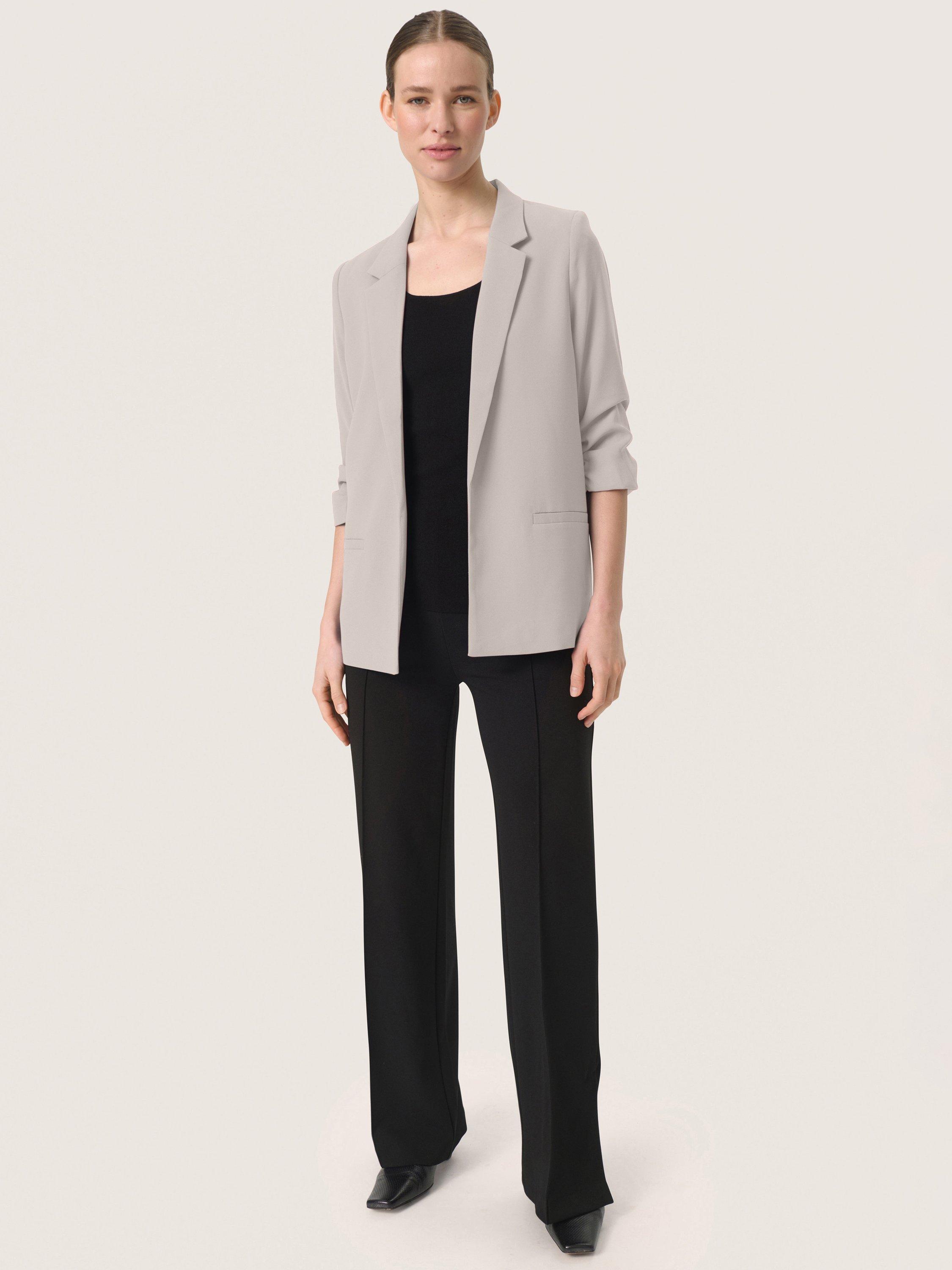 Product image 3 of 6, which shows Soaked In Luxury Shirley Ruched Sleeve Blazer, Grey, XS