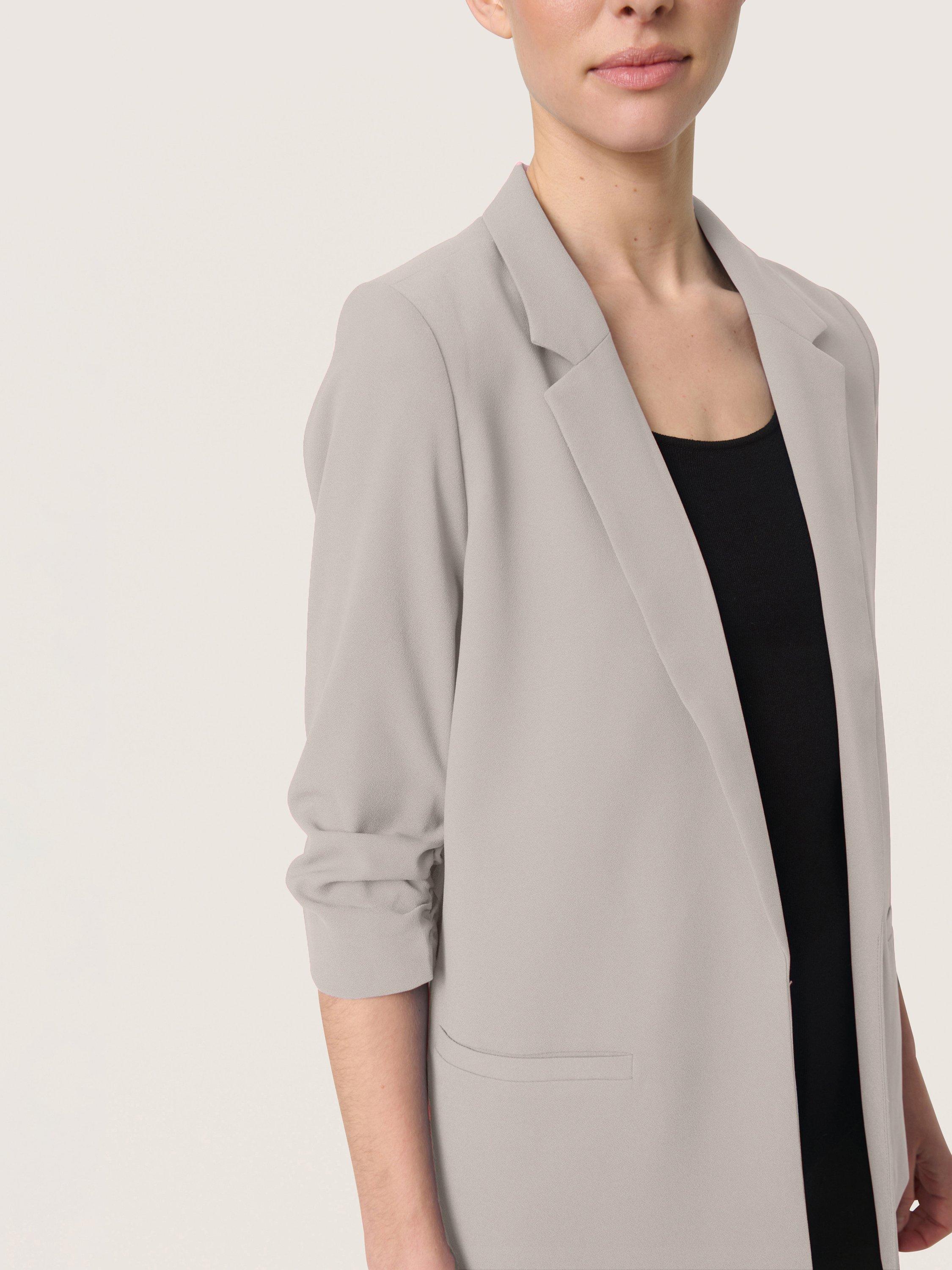 Product image 4 of 6, which shows Soaked In Luxury Shirley Ruched Sleeve Blazer, Grey, XS
