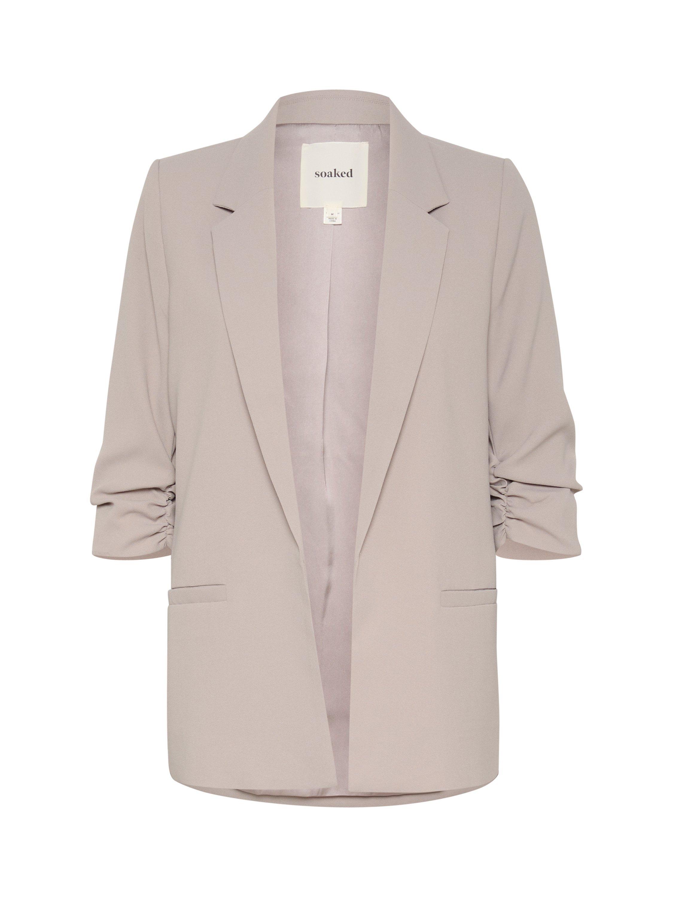 Product image 5 of 6, which shows Soaked In Luxury Shirley Ruched Sleeve Blazer, Grey, XS