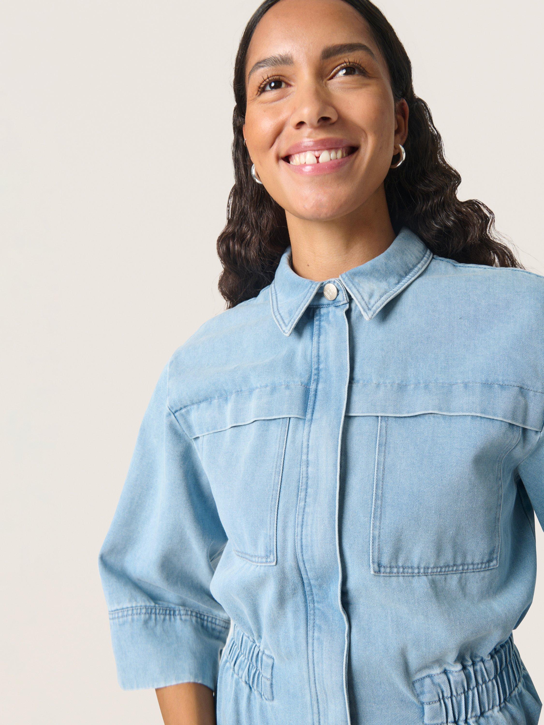 Product image 4 of 6, which shows Soaked In Luxury Annabeth Denim Shirt Dress, Light Blue, XS
