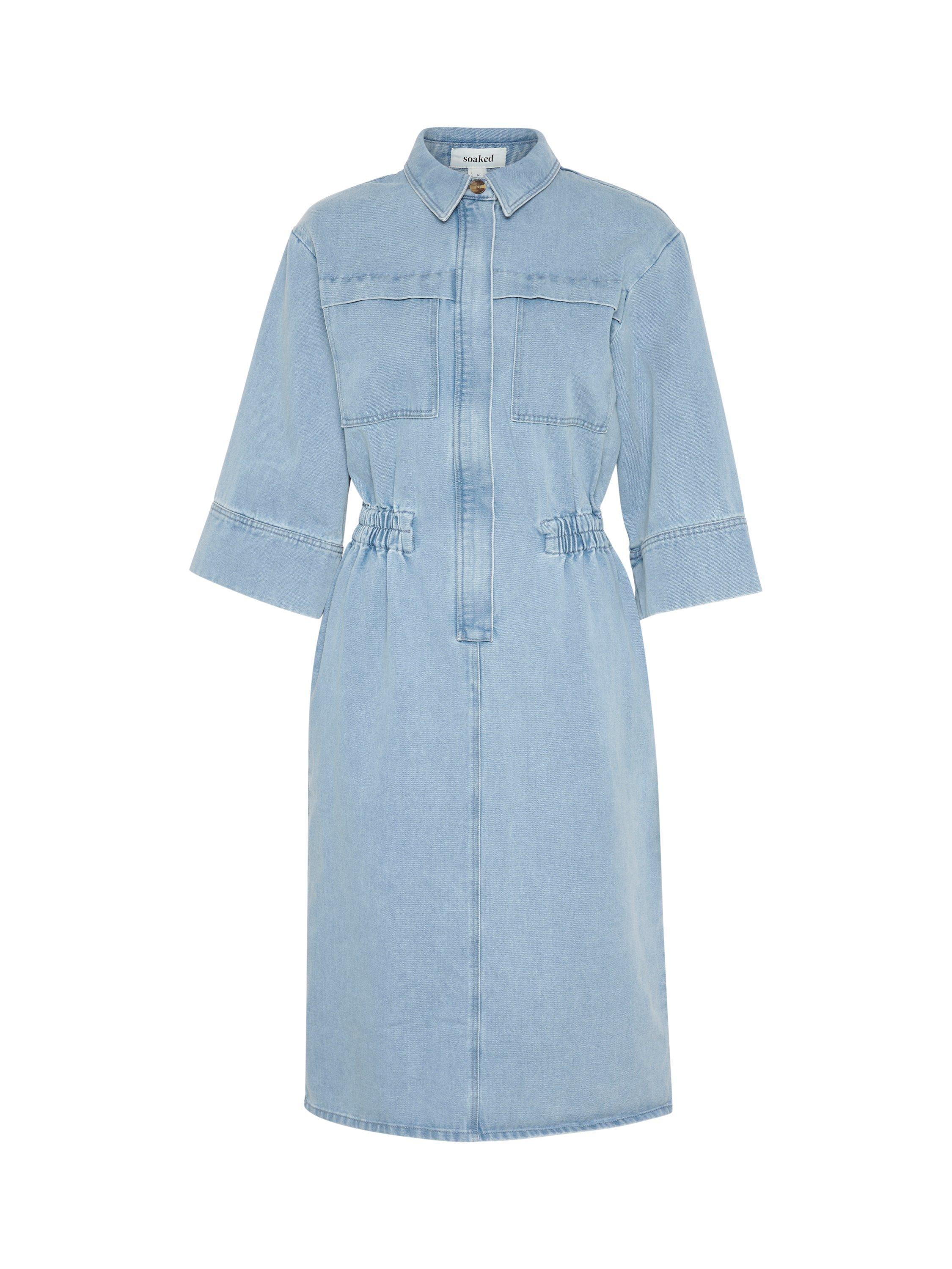 Product image 5 of 6, which shows Soaked In Luxury Annabeth Denim Shirt Dress, Light Blue, XS