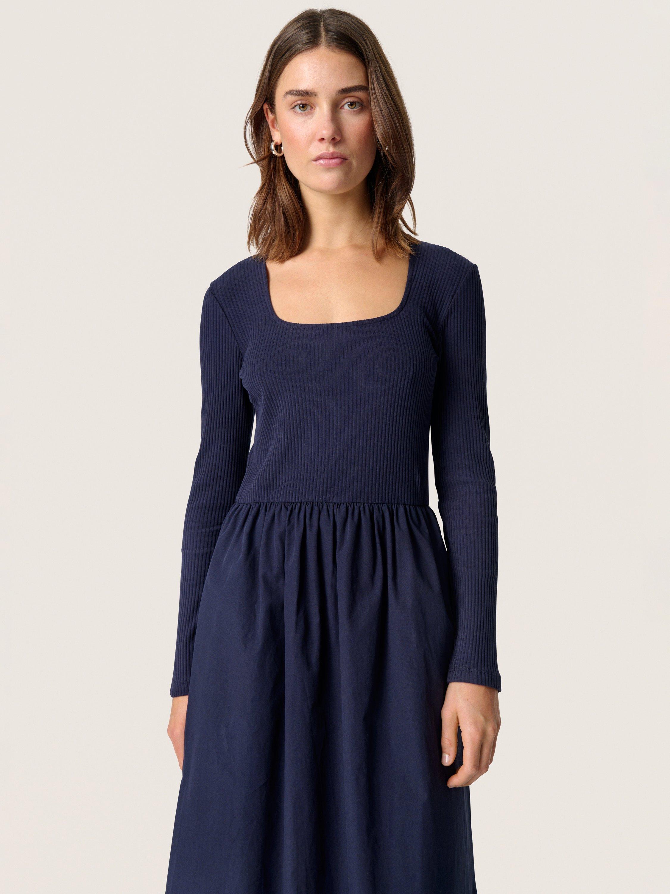 Product image 3 of 5, which shows Soaked In Luxury Simone Square Neck Dress, Navy, M