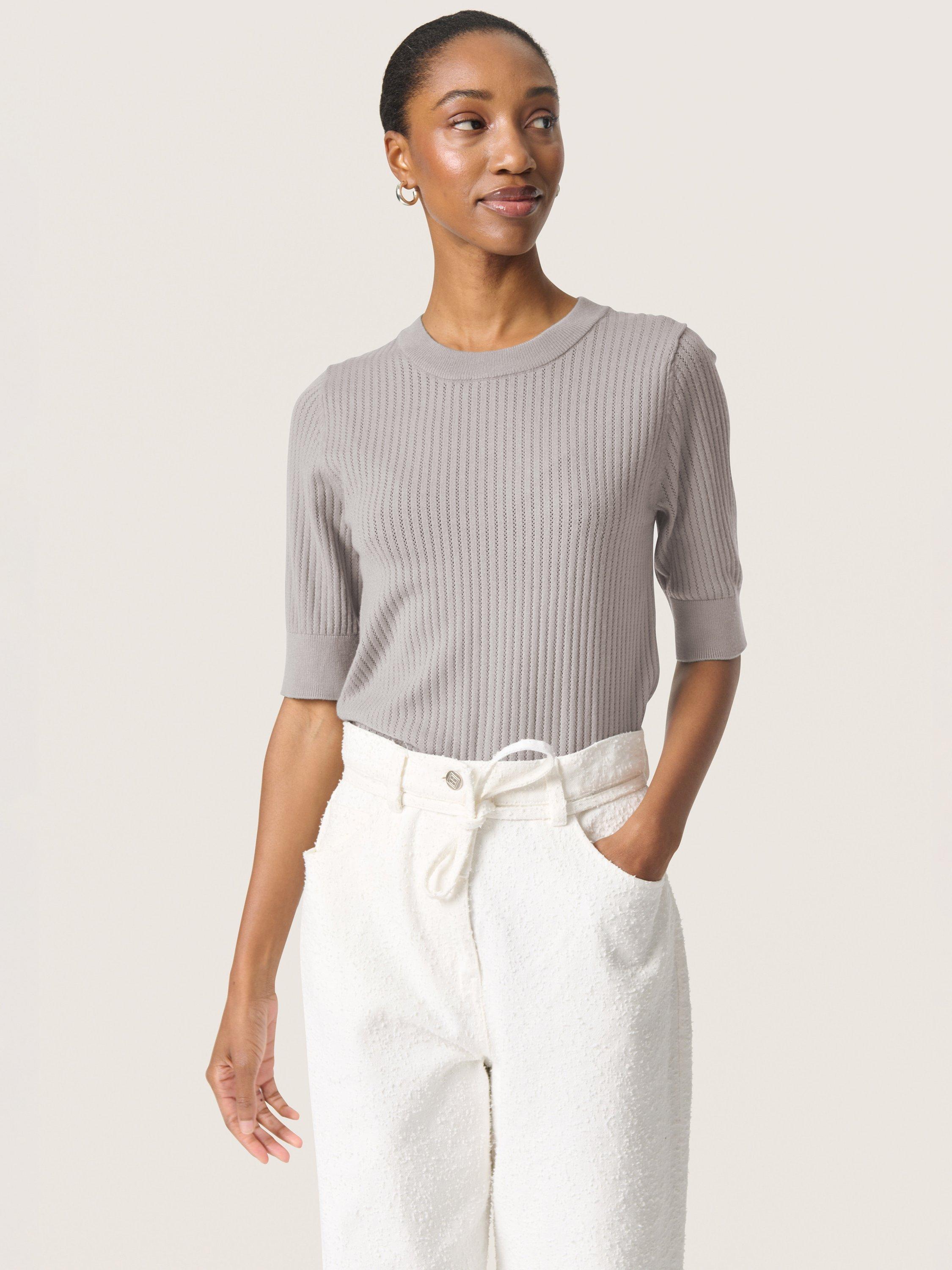 Product image 1 of 6, which shows Soaked In Luxury Spina Rib Knit Jumper, Grey, S