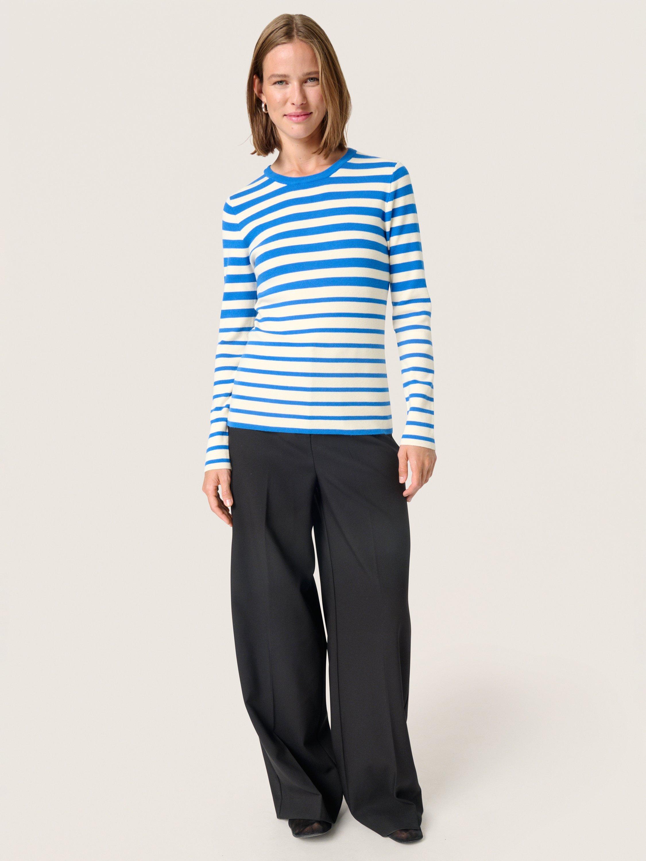 Product image 1 of 6, which shows Soaked In Luxury Spina Stripe Slim Fit Jumper, Blue/White, XS