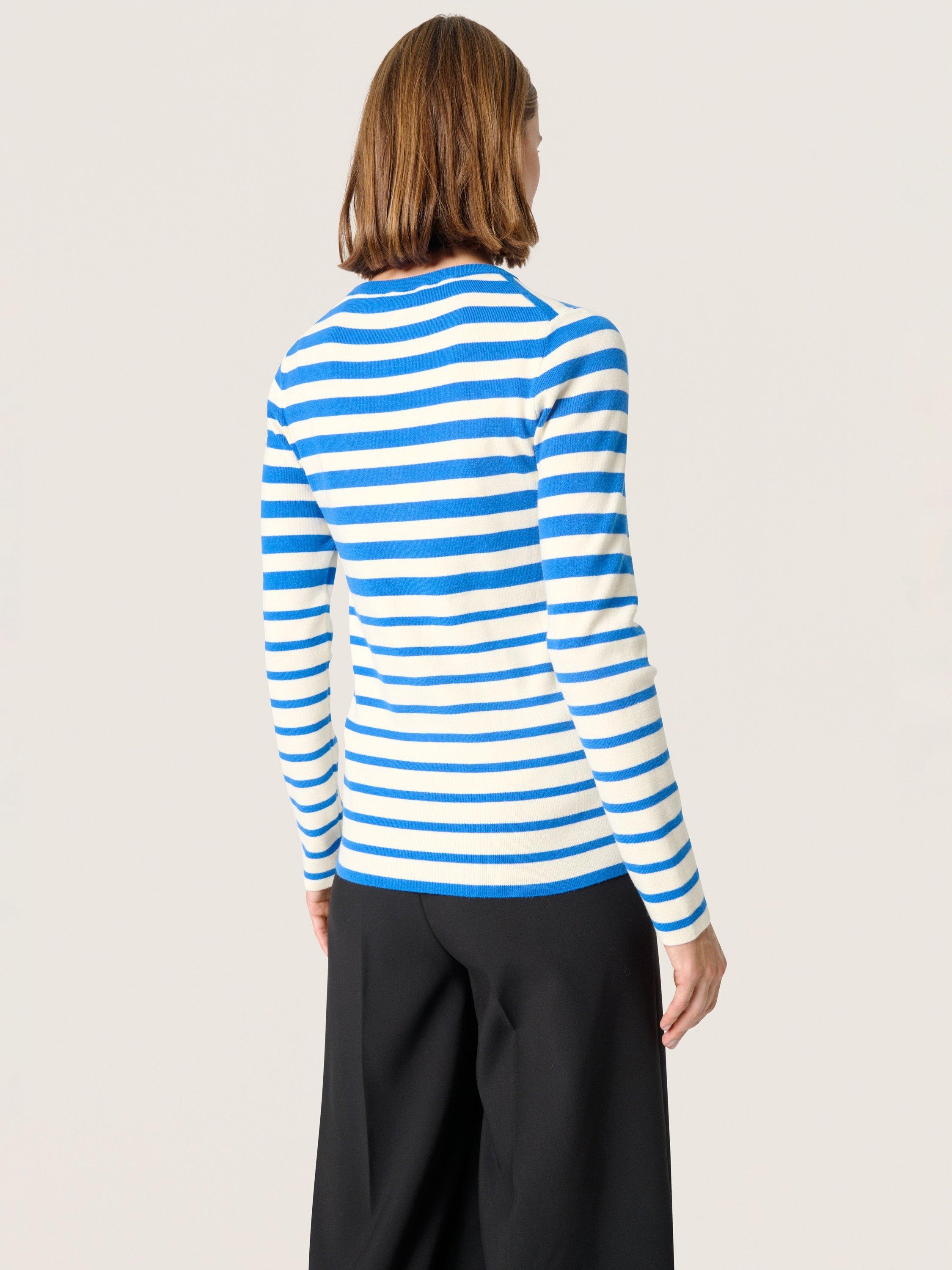 Product image 2 of 6, which shows Soaked In Luxury Spina Stripe Slim Fit Jumper, Blue/White, XS