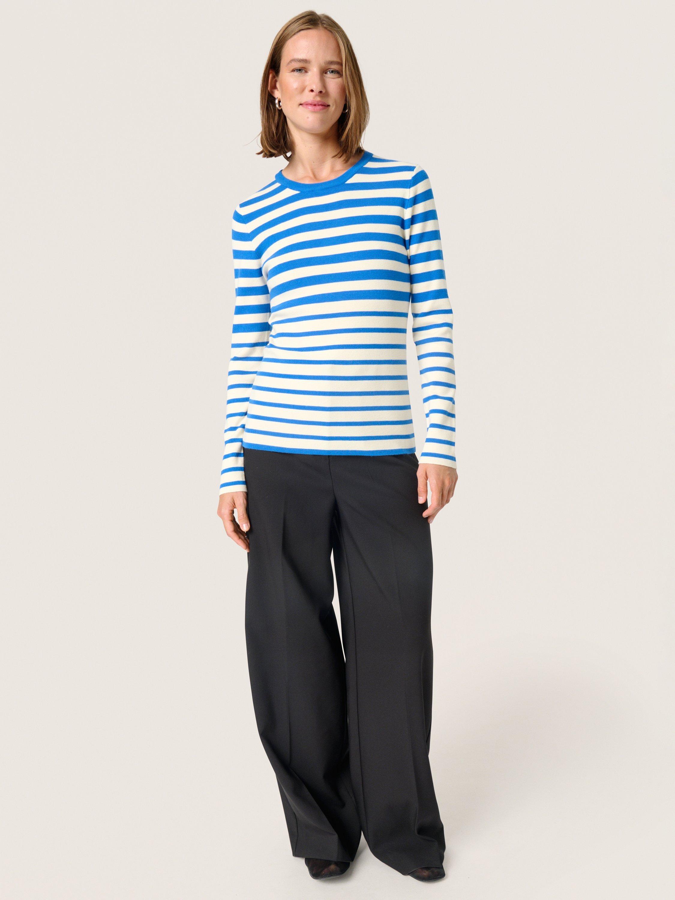 Product image 3 of 6, which shows Soaked In Luxury Spina Stripe Slim Fit Jumper, Blue/White, XS