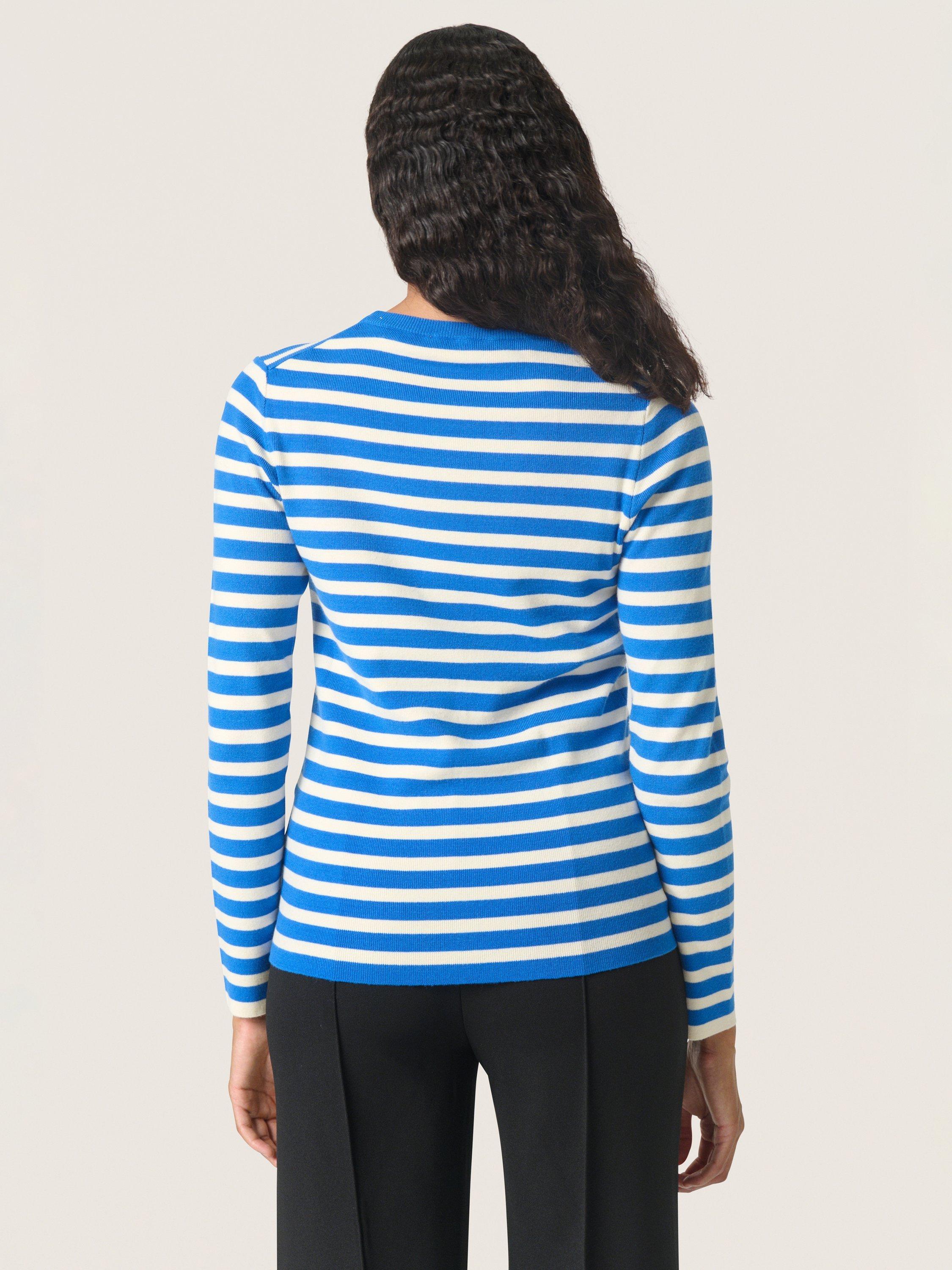 Product image 2 of 6, which shows Soaked In Luxury Spina Stripe Slim Fit Jumper, Blue/White, XS