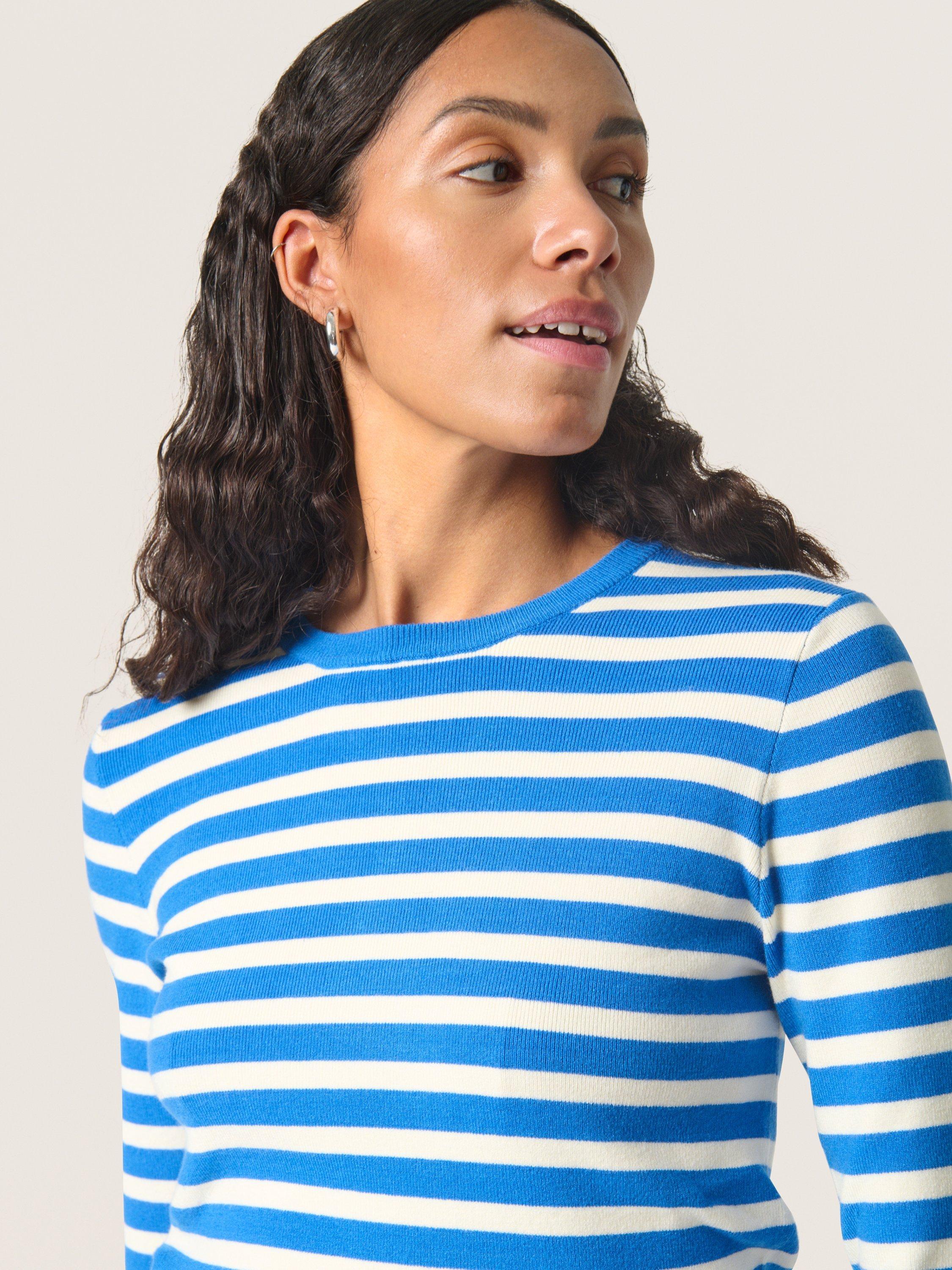 Product image 4 of 6, which shows Soaked In Luxury Spina Stripe Slim Fit Jumper, Blue/White, XS