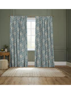 John Lewis x Sanderson Cantaloupe Lined Pencil Pleat Curtains, Menai Blue
