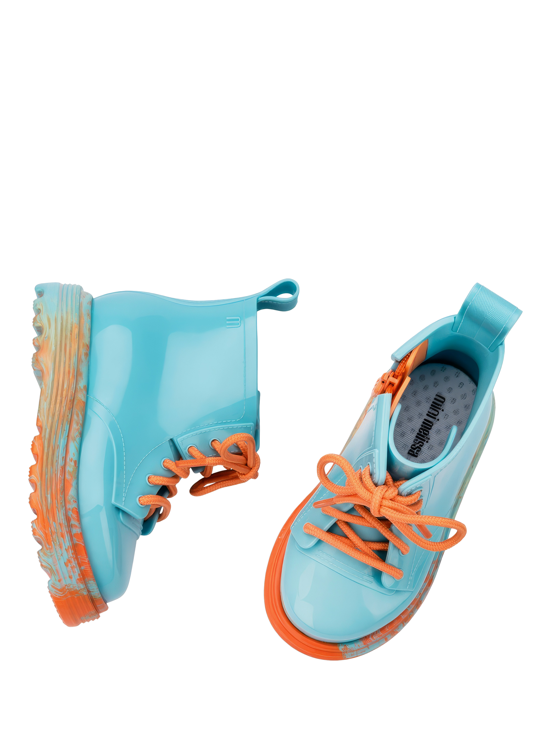 Product image 3 of 4, which shows Mini Melissa Kids' Coturno Ankle Boots, Orange/Blue, 4 Jnr