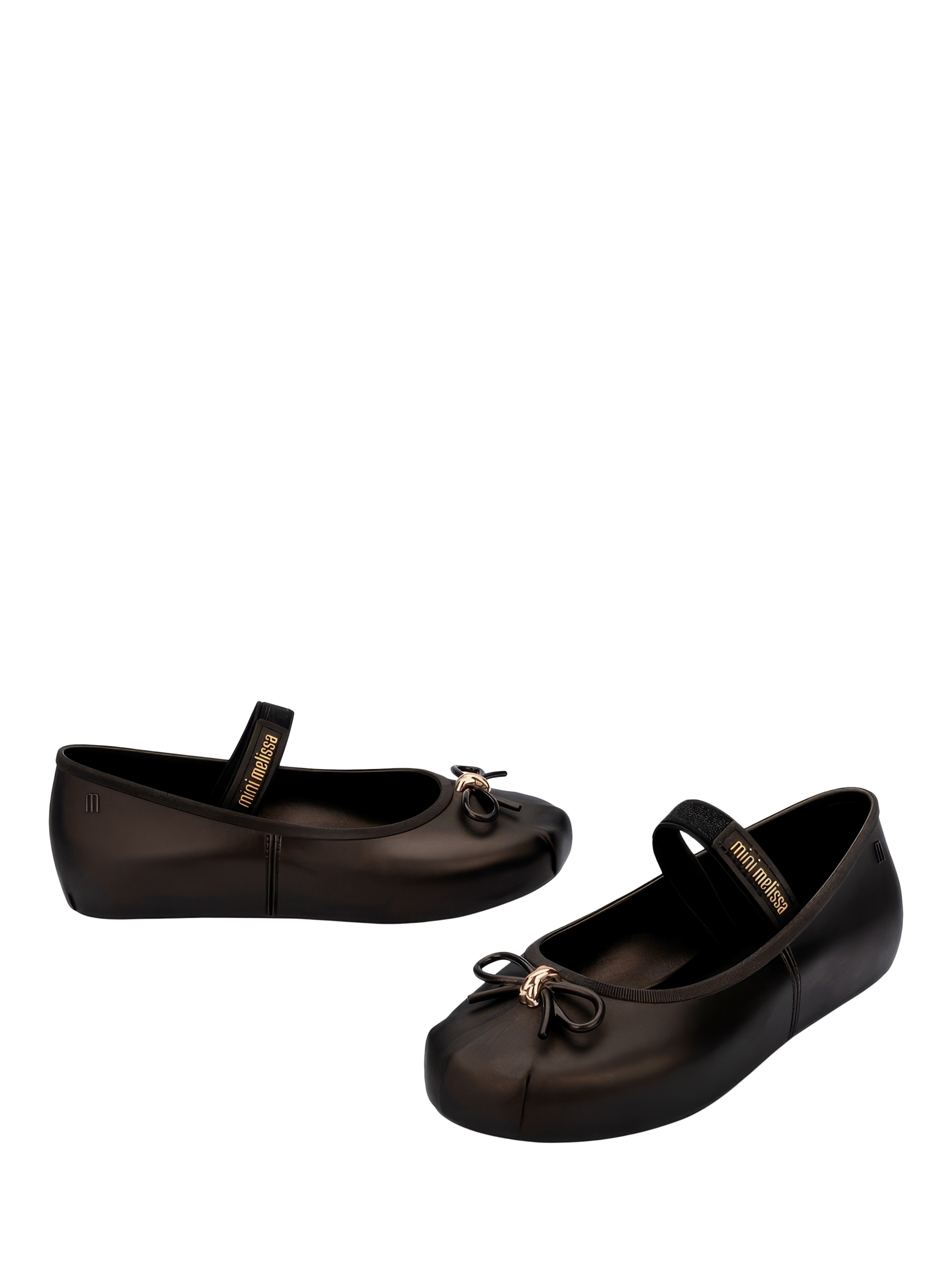 Product image 2 of 4, which shows Mini Melissa Kids' Bow Metallic Strap Ballet Flats, Black, 12 Jnr