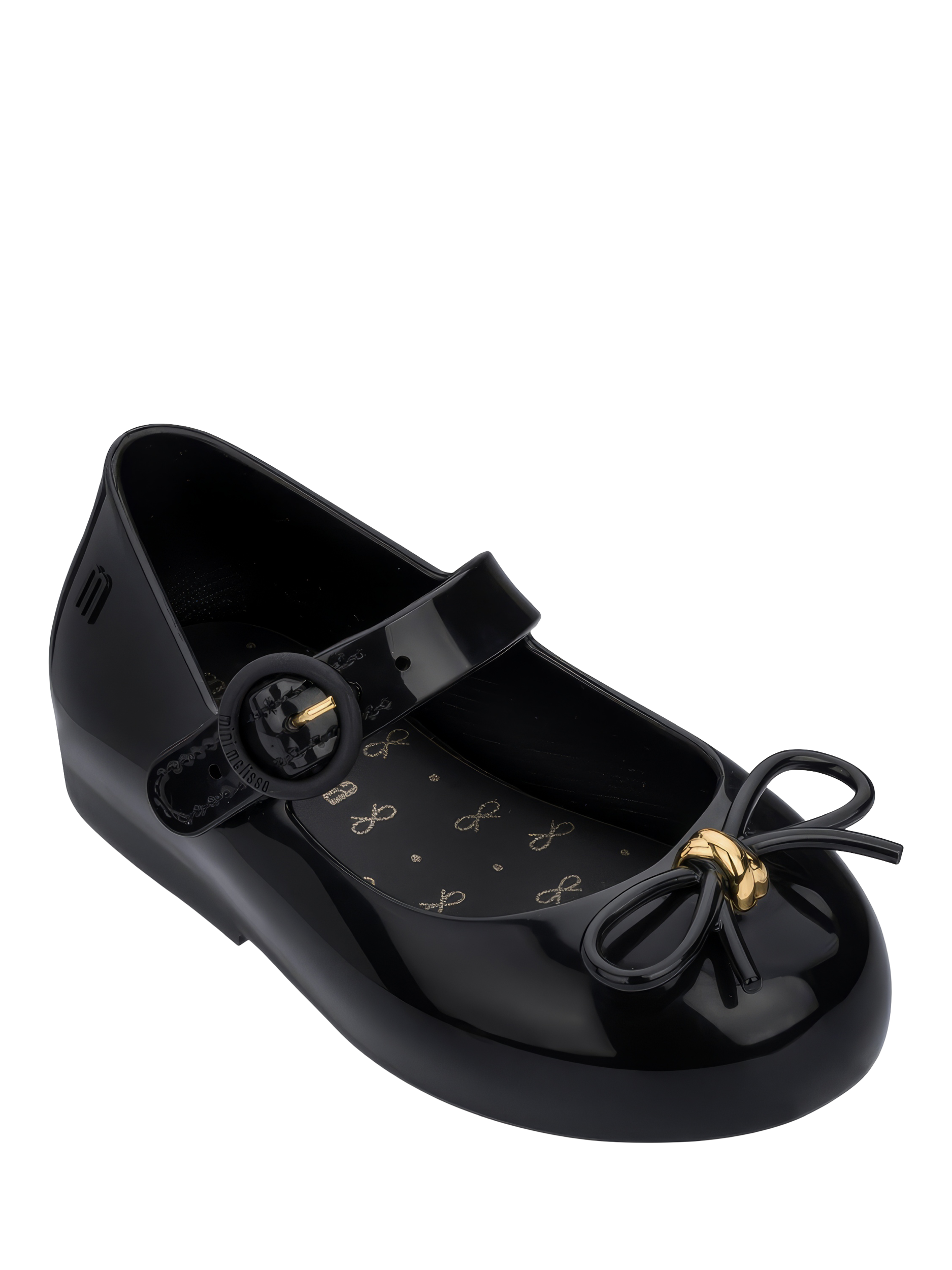 Product image 3 of 3, which shows Mini Melissa Sweet Love Maxi Bow Jelly Ballet Flats, Black/Gold, 4 Jnr