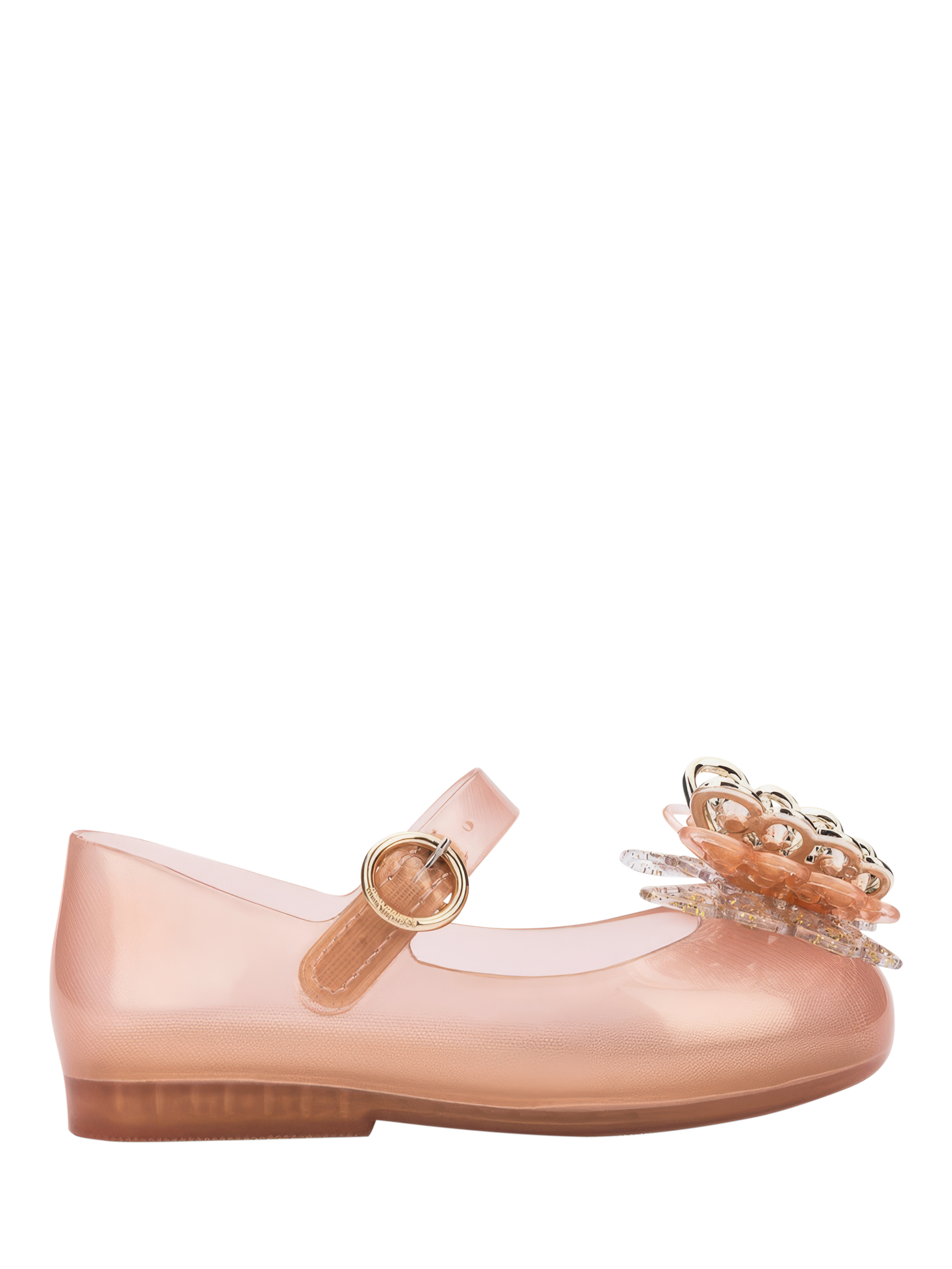 Product image 1 of 4, which shows Mini Melissa Kids' Sweet Love Fly II Jelly Ballet Flats, Gold, 4 Jnr