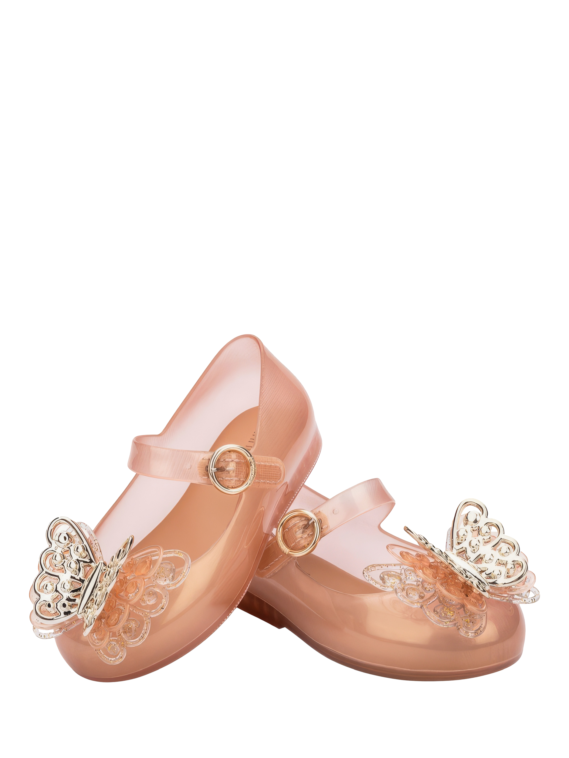 Product image 2 of 4, which shows Mini Melissa Kids' Sweet Love Fly II Jelly Ballet Flats, Gold, 4 Jnr
