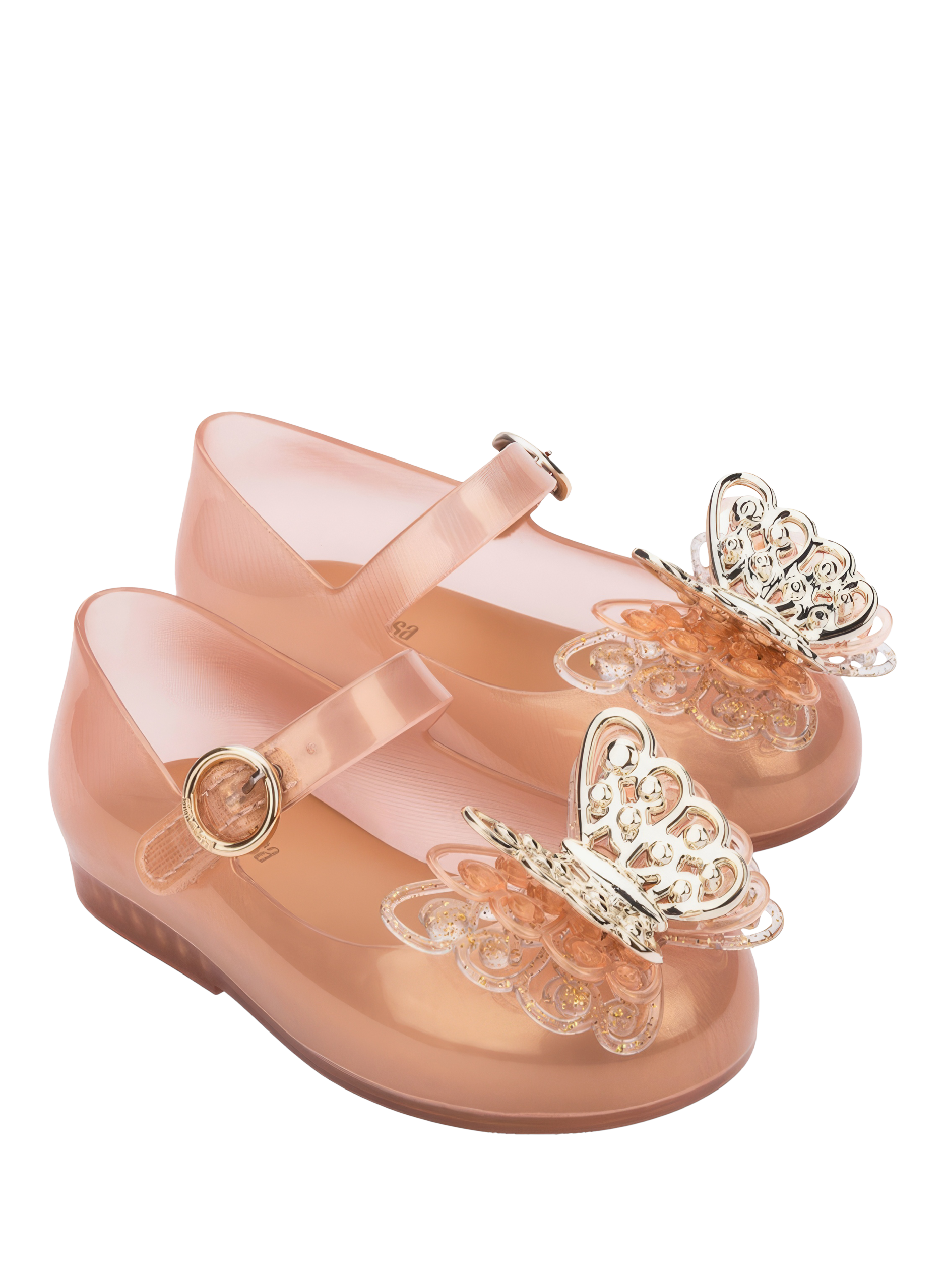 Product image 4 of 4, which shows Mini Melissa Kids' Sweet Love Fly II Jelly Ballet Flats, Gold, 4 Jnr