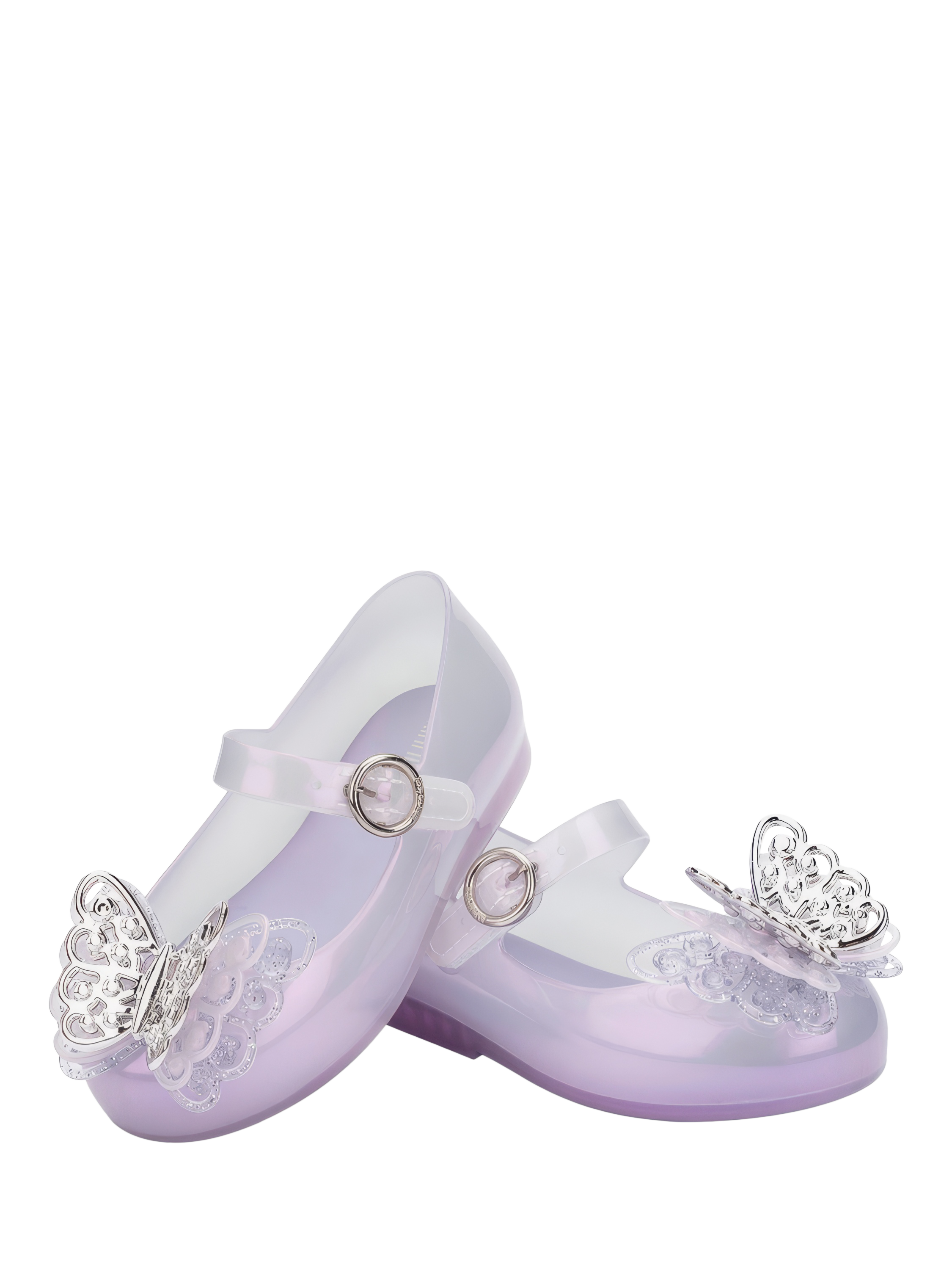 Product image 2 of 4, which shows Mini Melissa Kids' Sweet Love Fly II Jelly Ballet Flats, Pearly Lilac, 4 Jnr