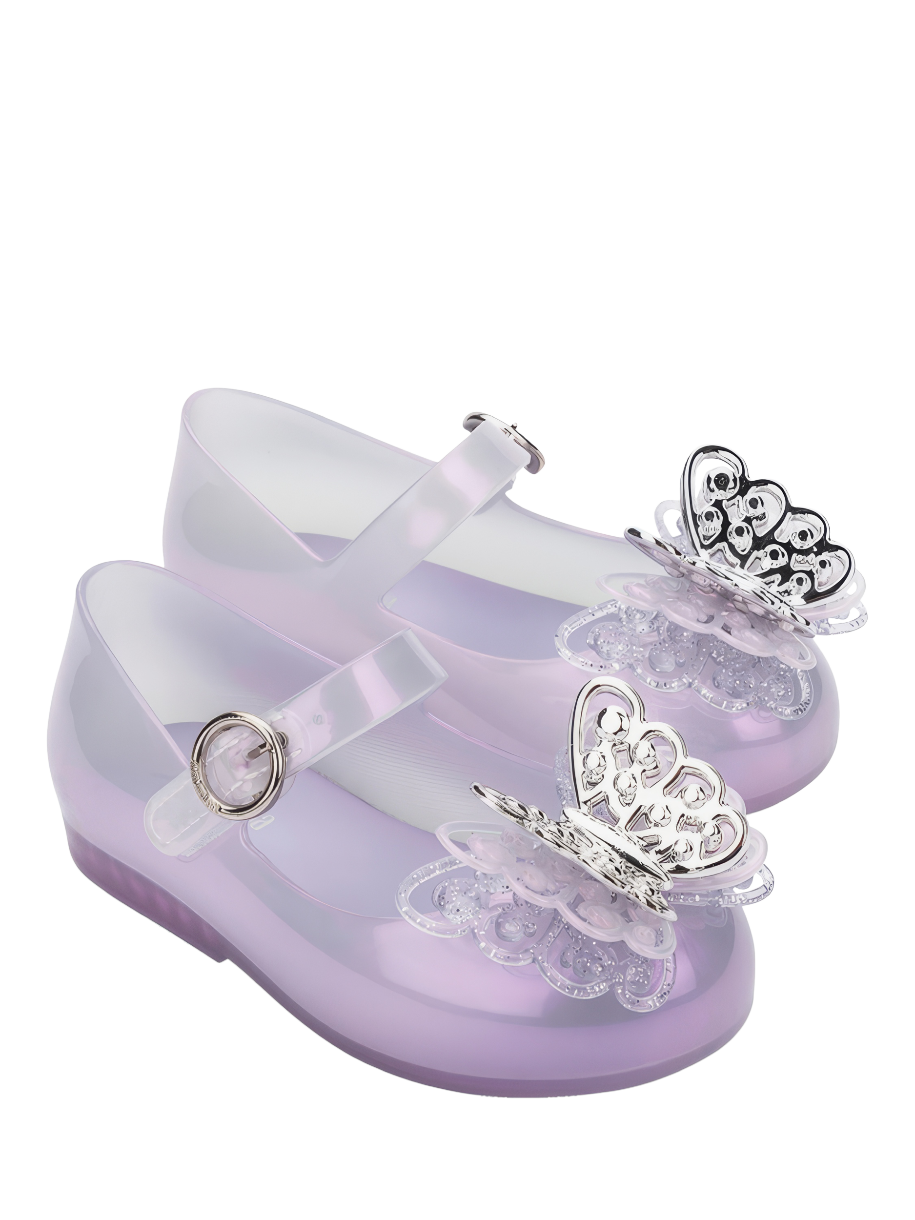 Product image 4 of 4, which shows Mini Melissa Kids' Sweet Love Fly II Jelly Ballet Flats, Pearly Lilac, 4 Jnr