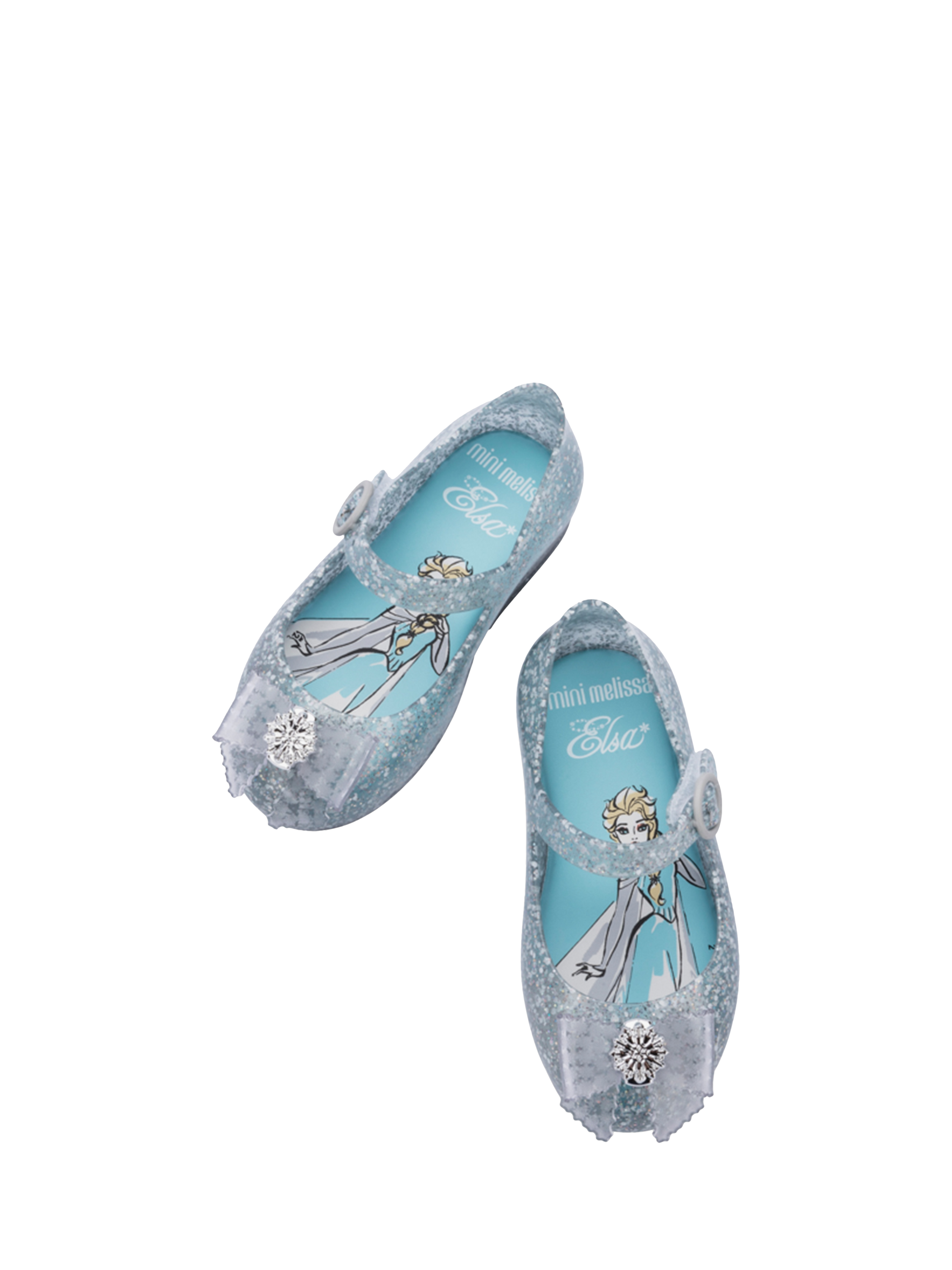 Product image 3 of 4, which shows Mini Melissa Kids' Disney Frozen Glitter Jelly Shoes, Blue, 4 Jnr