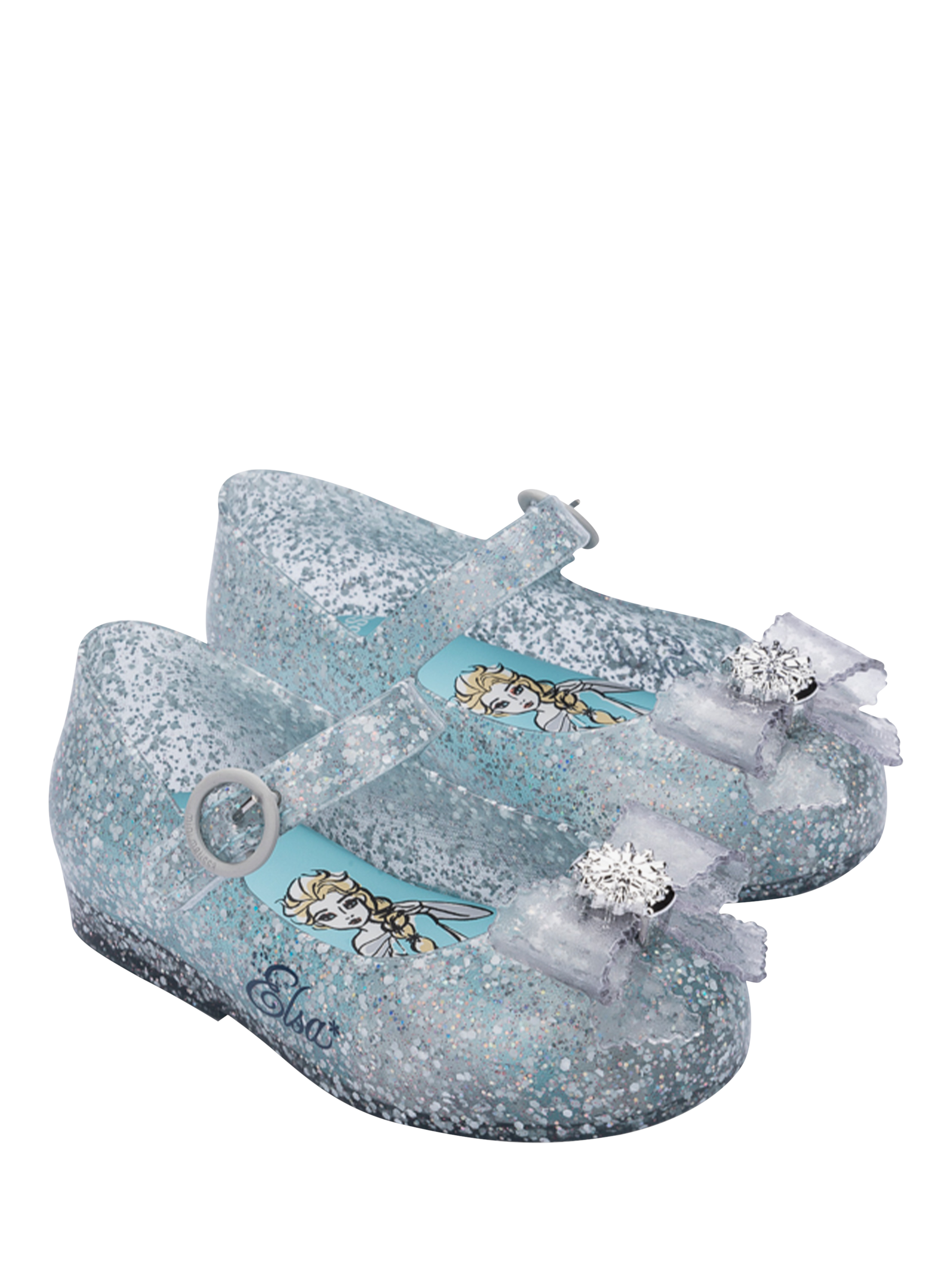 Product image 4 of 4, which shows Mini Melissa Kids' Disney Frozen Glitter Jelly Shoes, Blue, 4 Jnr