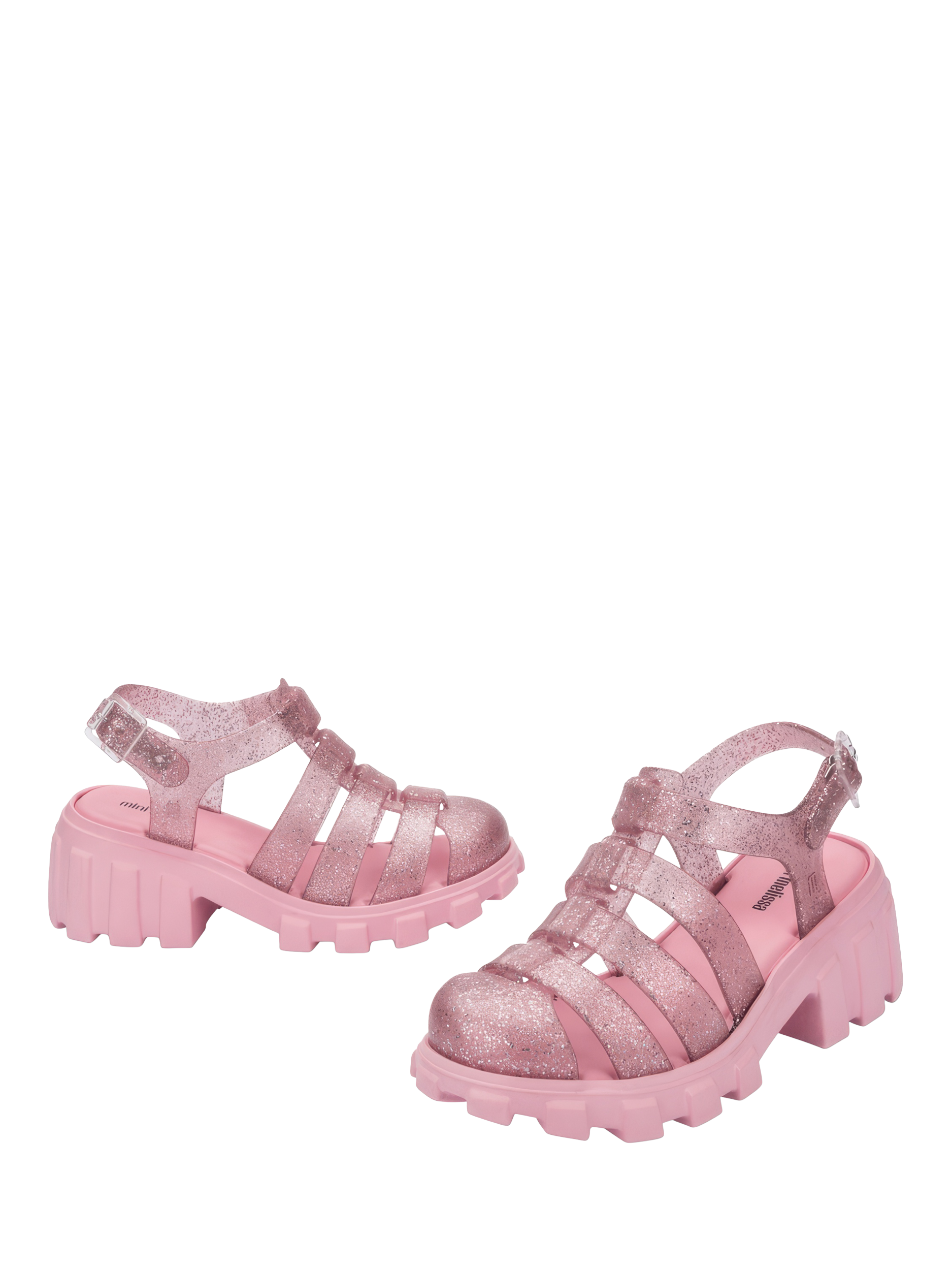 Product image 3 of 6, which shows Mini Melissa Kids' Megan Glitter Jelly Sandals, Pink, 10 Jnr