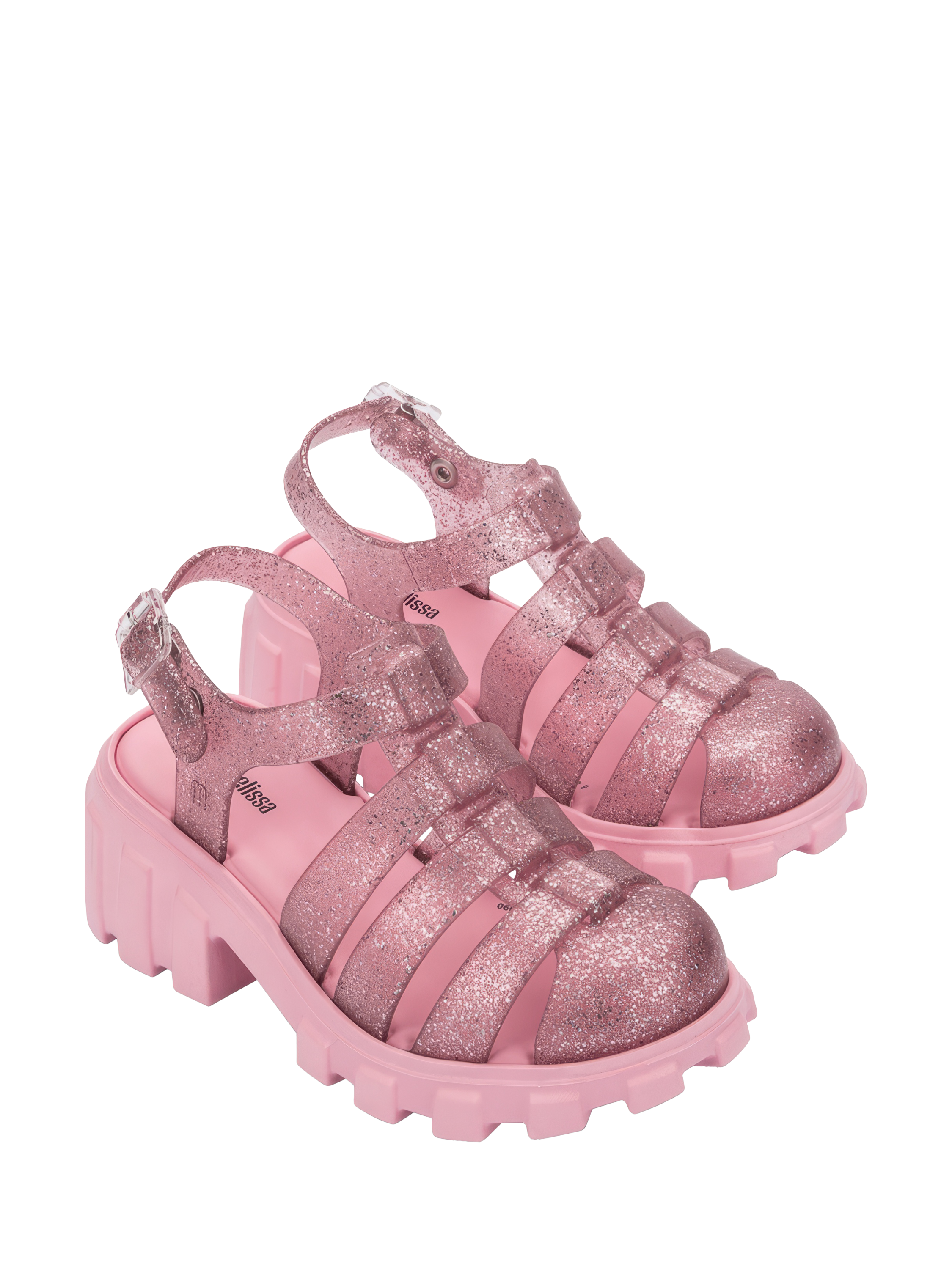 Product image 6 of 6, which shows Mini Melissa Kids' Megan Glitter Jelly Sandals, Pink, 10 Jnr