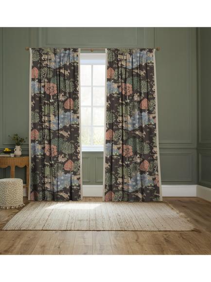 John Lewis x Sanderson Pamir Garden Print Pair Lined Pencil Pleat Curtains, Walnut/Olive