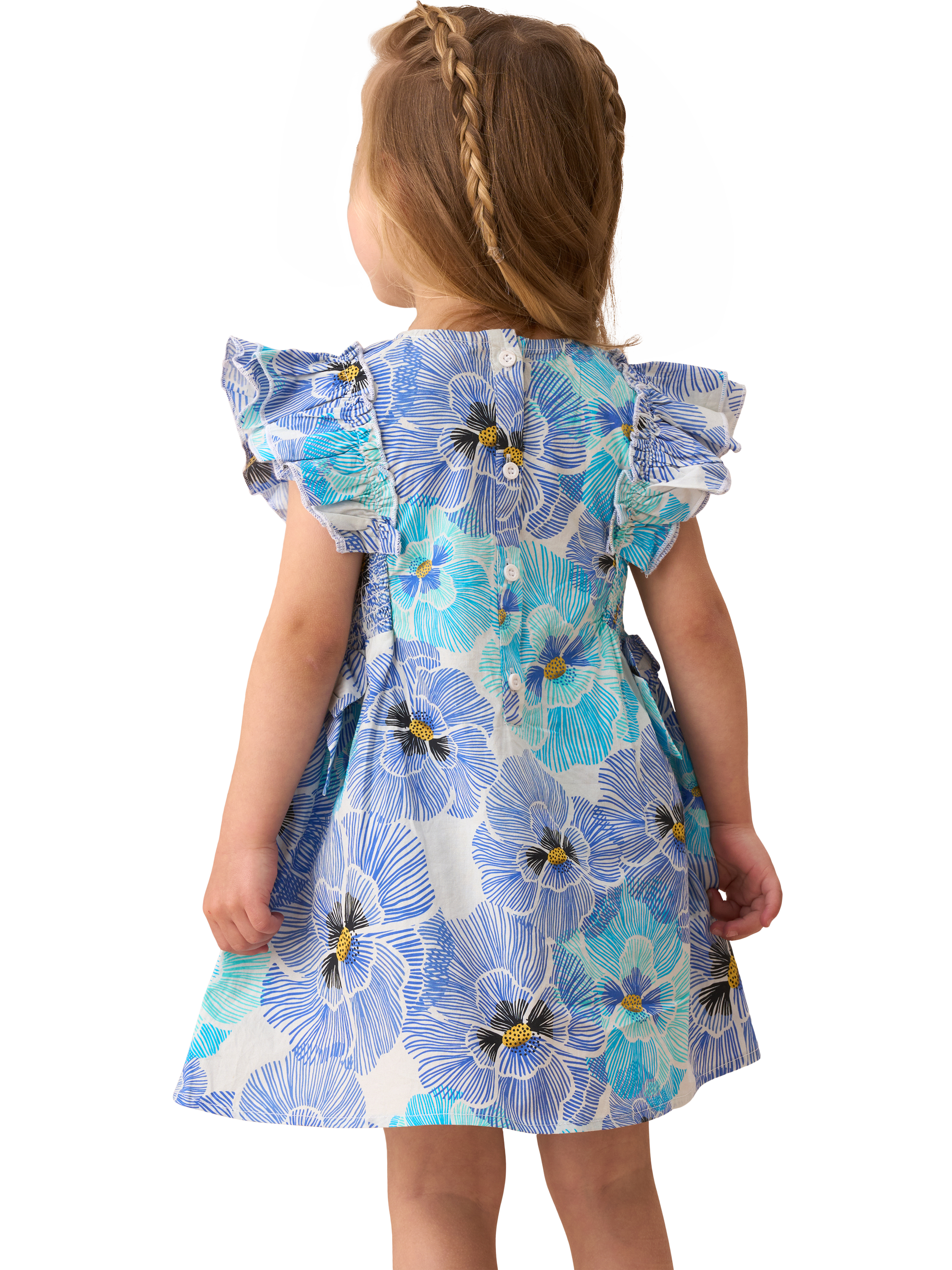 Product image 4 of 7, which shows Angel & Rocket Baby Pansy Print Dress, Blue, 3-6 months
