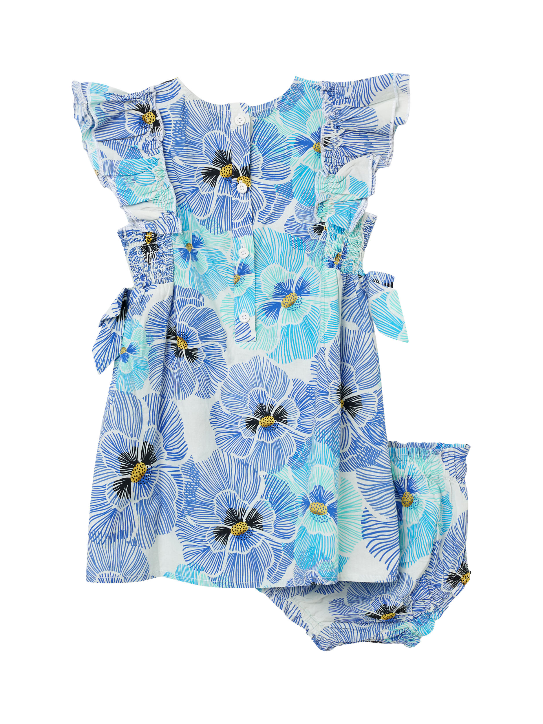 Product image 6 of 7, which shows Angel & Rocket Baby Pansy Print Dress, Blue, 3-6 months