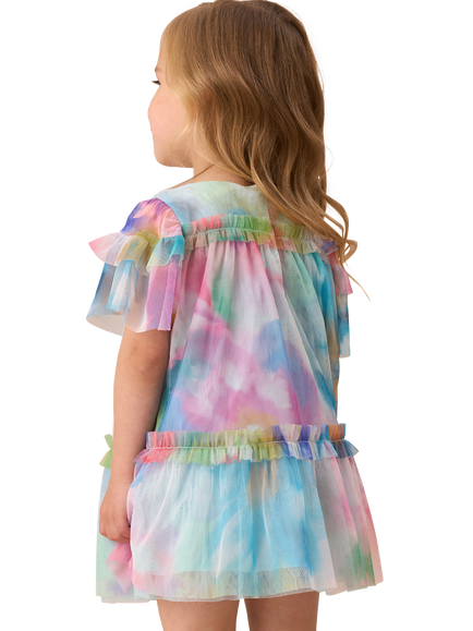 Angel & Rocket Kids' Floral Print Mesh Dress, Multi - view 2, Multi