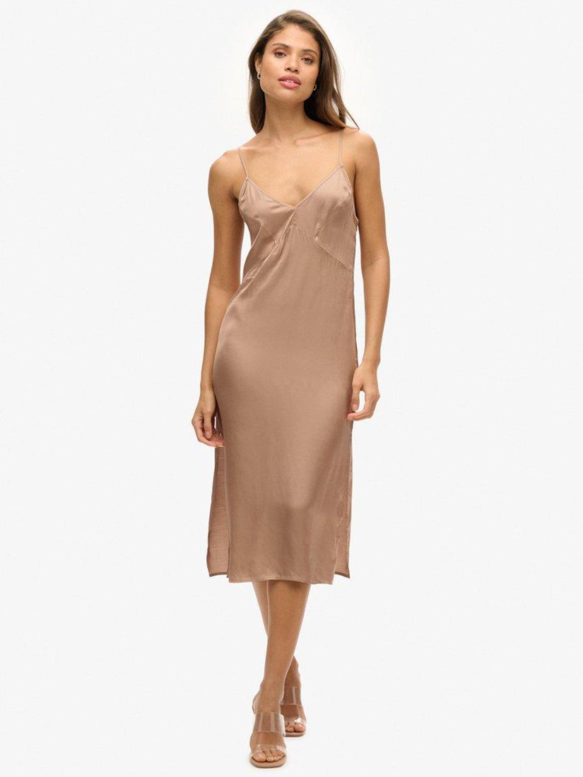 Superdry Satin Cami Midi Dress, Woodsmoke
