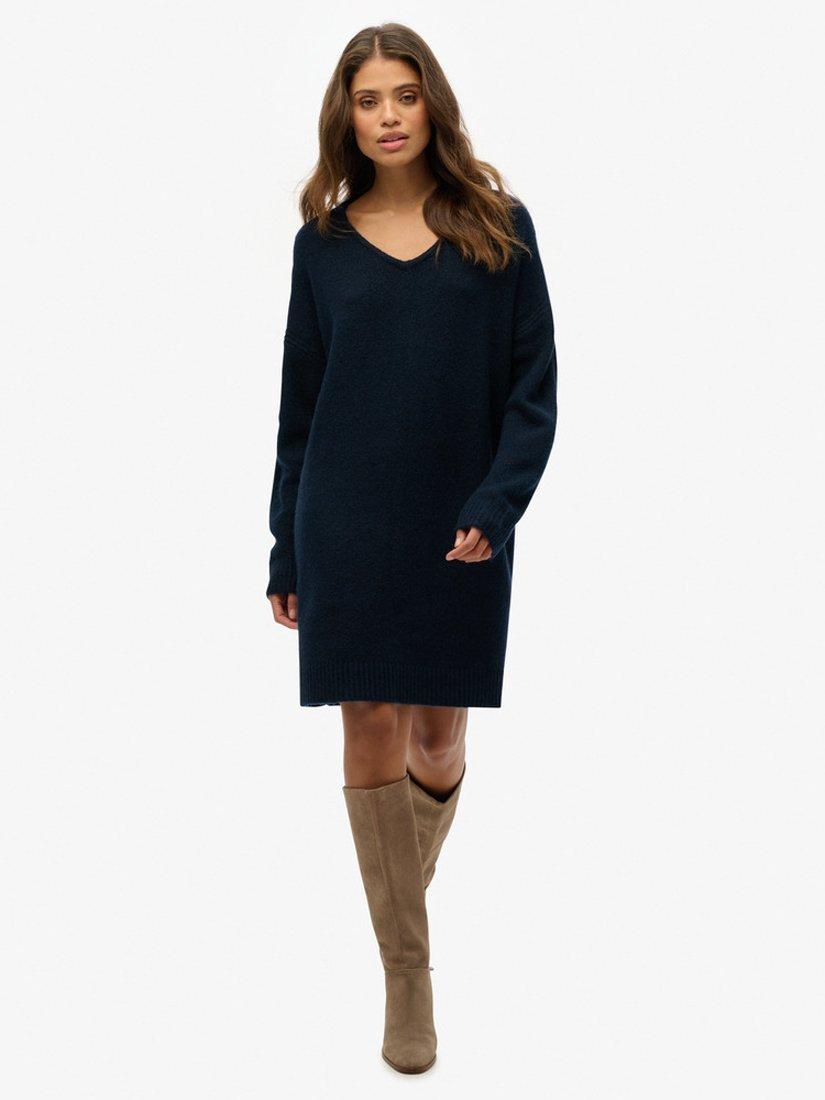 Superdry Oversized V Neck Jumper Dress Dark Teal Twist