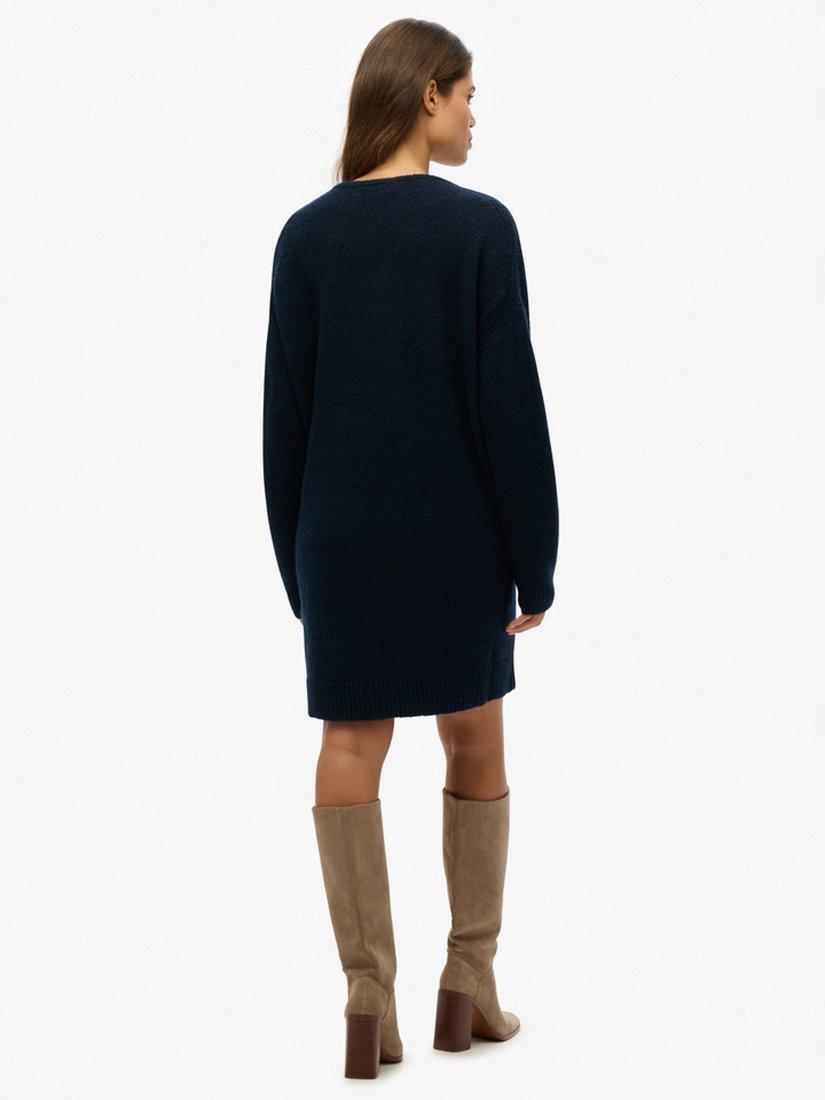 Product image 2 of 4, which shows Superdry Oversized V-Neck Jumper Dress, Dark Teal Twist, 8