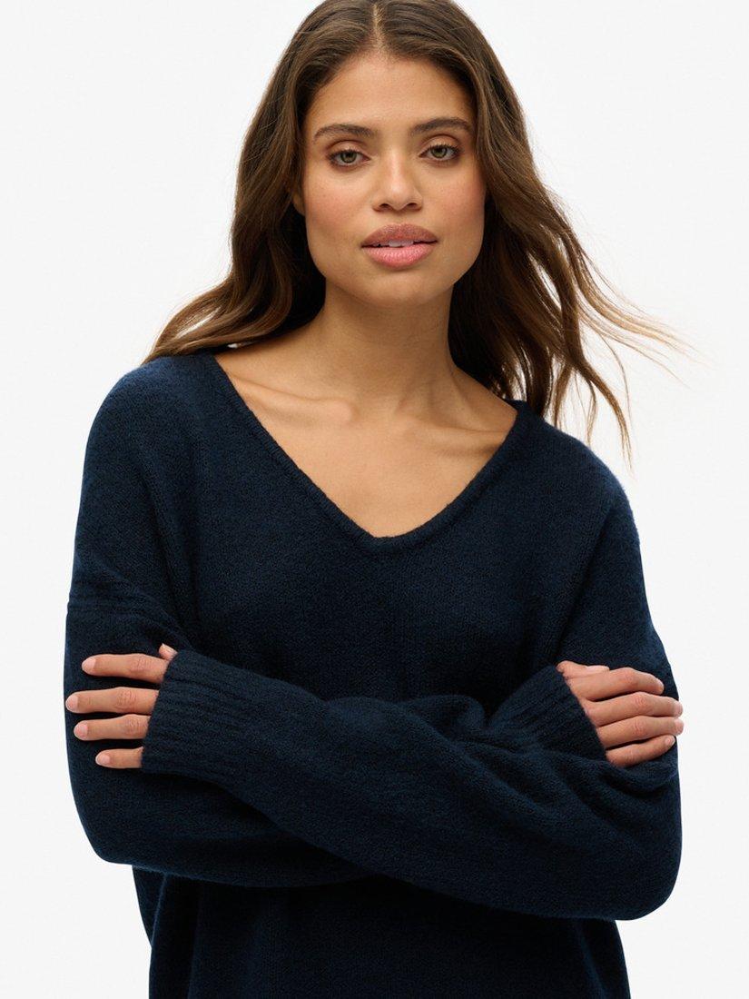 Product image 4 of 4, which shows Superdry Oversized V-Neck Jumper Dress, Dark Teal Twist, 8
